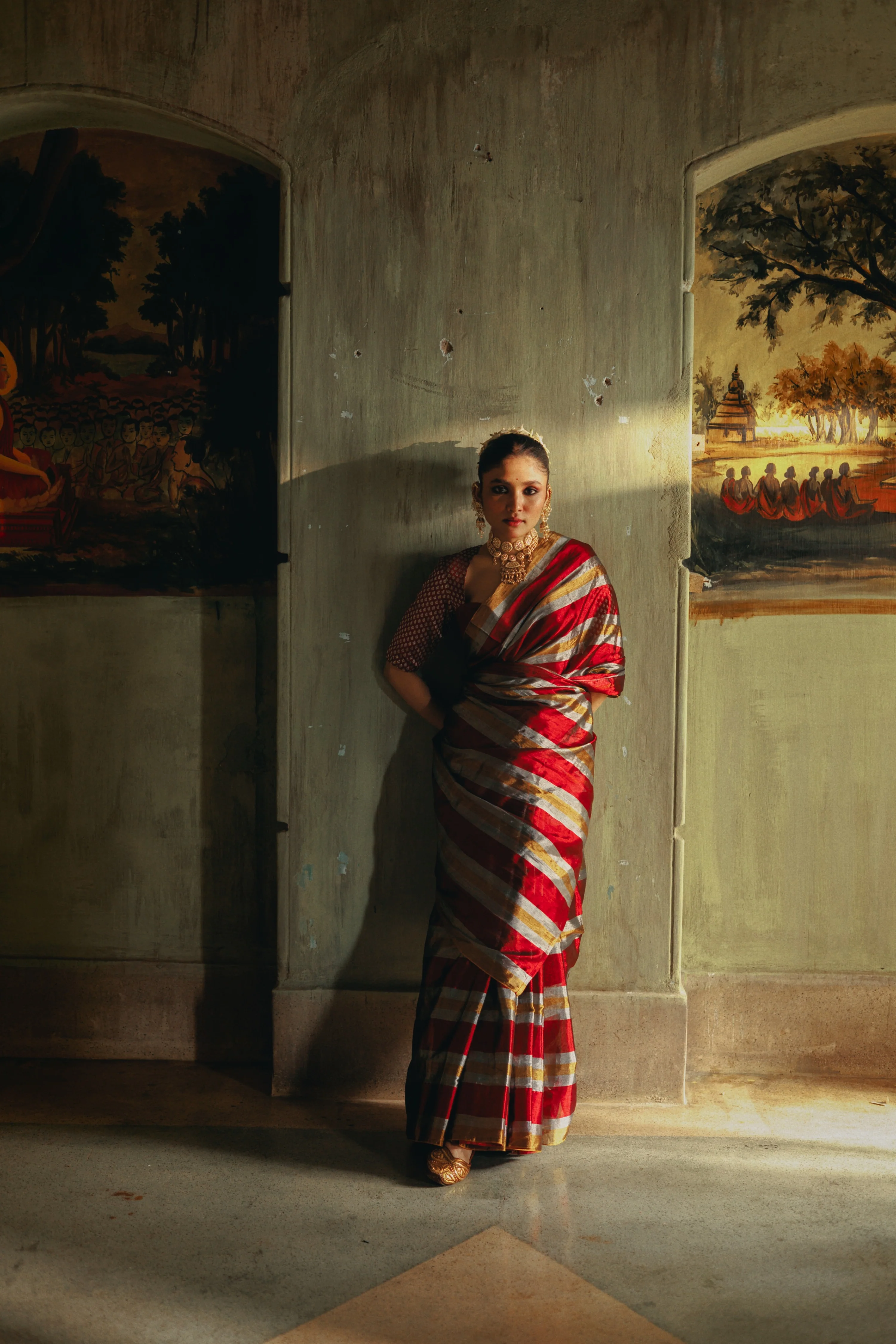 Prathamika Multicolour Striped Handloom Tissue Saree - Image 5