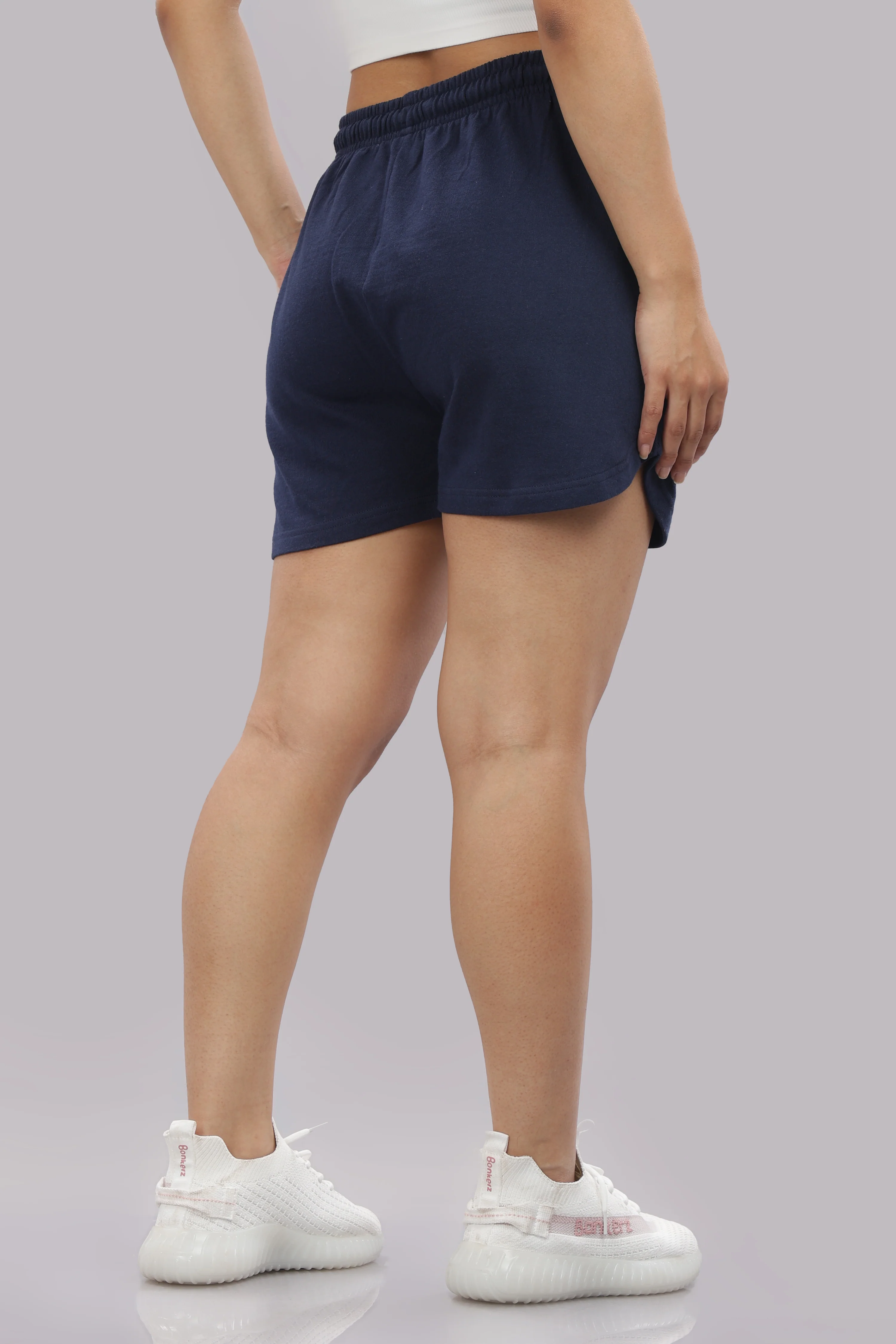 Women Navy Blue Cotton Regular Jogger Shorts - Image 2