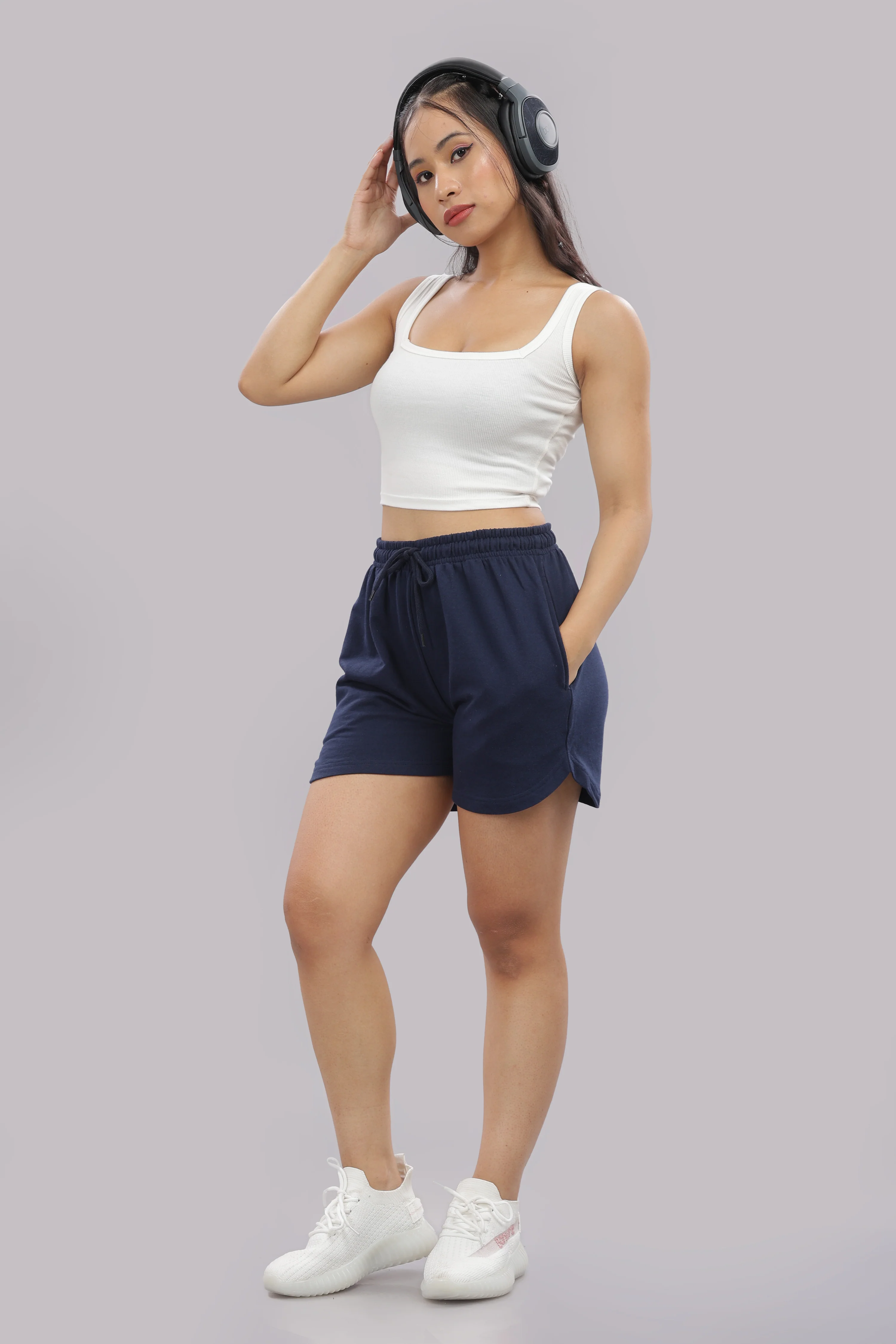 Women Navy Blue Cotton Regular Jogger Shorts - Image 8