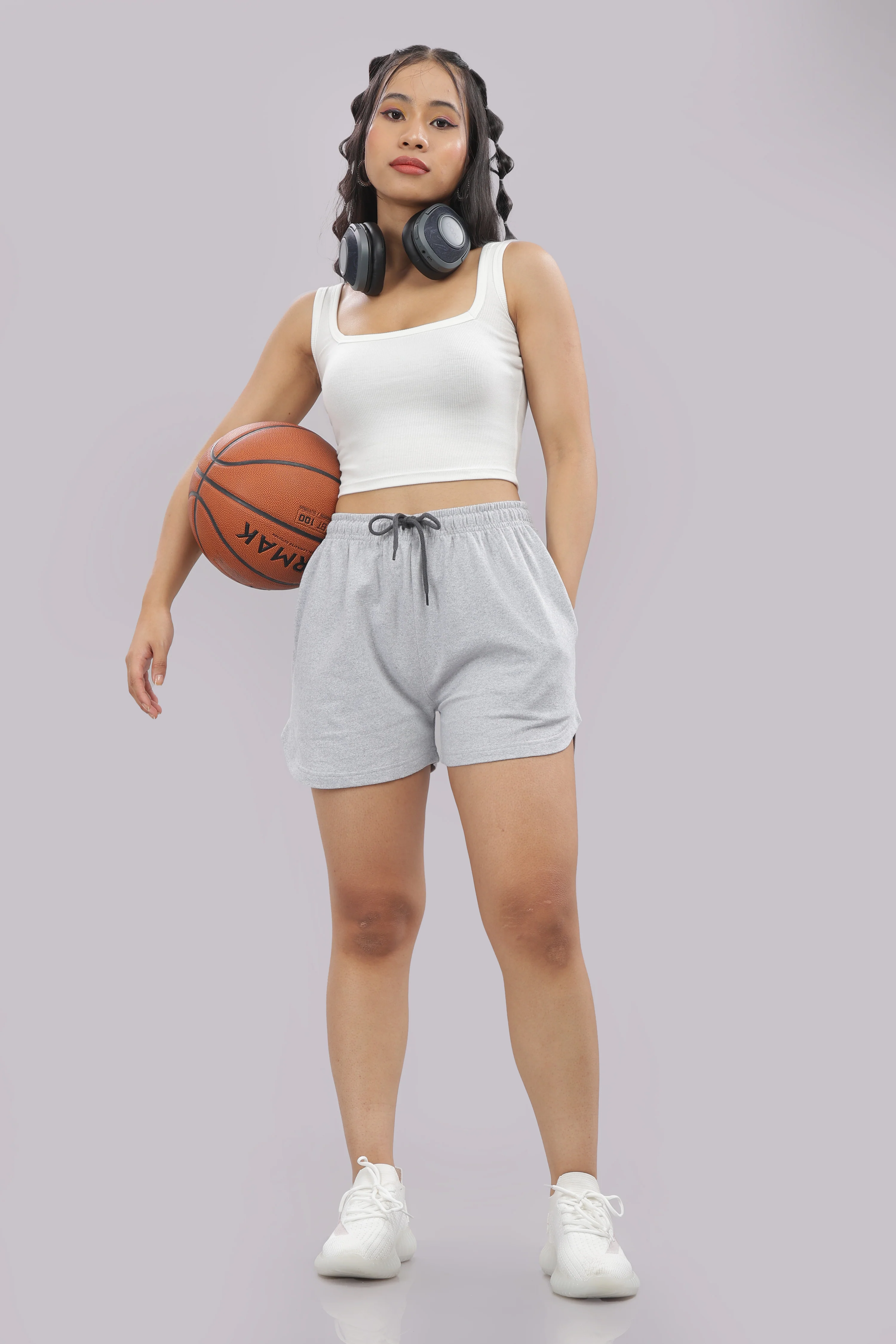 Women Grey Cotton Regular Jogger Shorts - Image 6