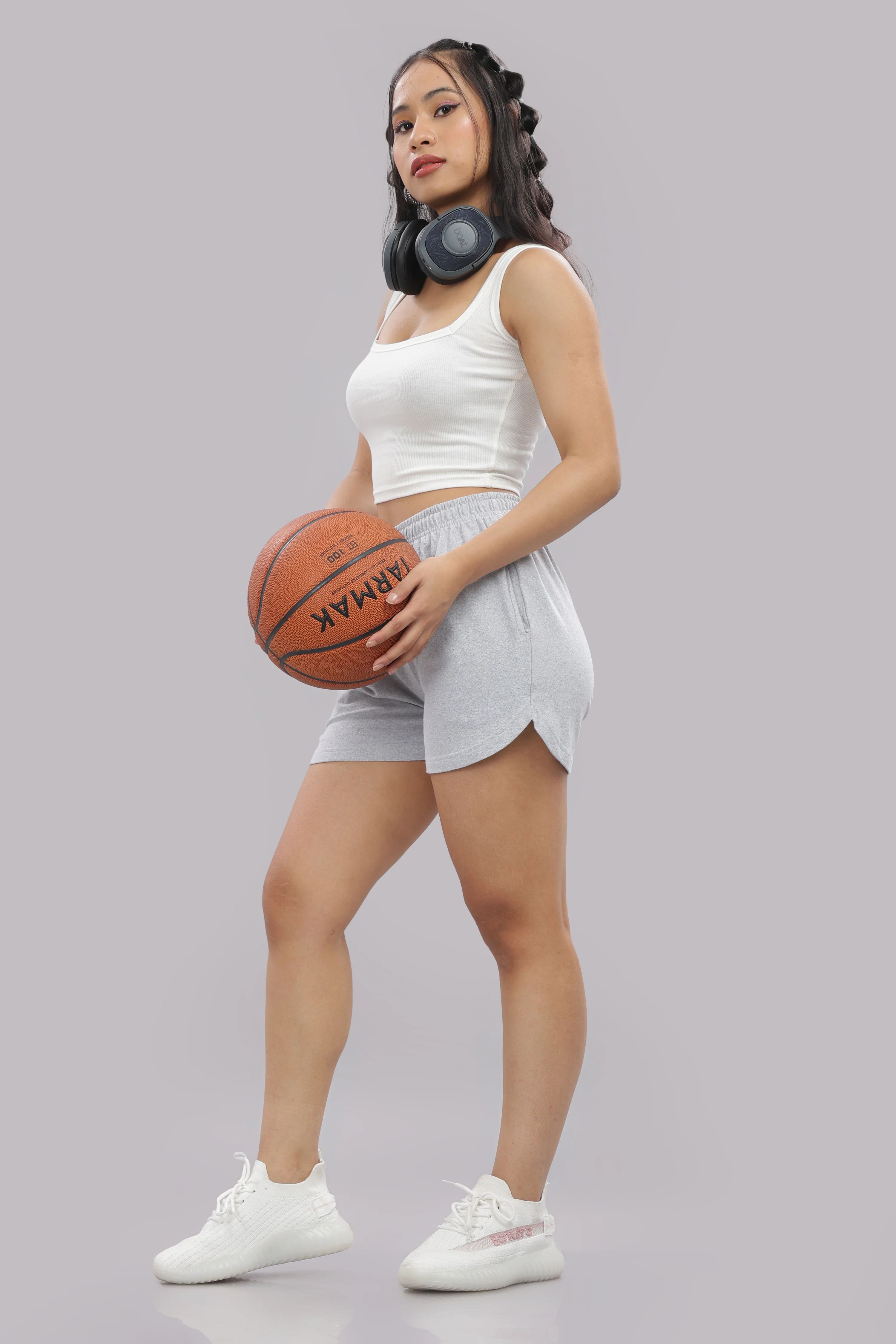 Women Grey Cotton Regular Jogger Shorts - Image 9