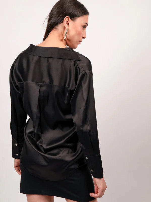 Women Black Satin Party Shirt - Image 2