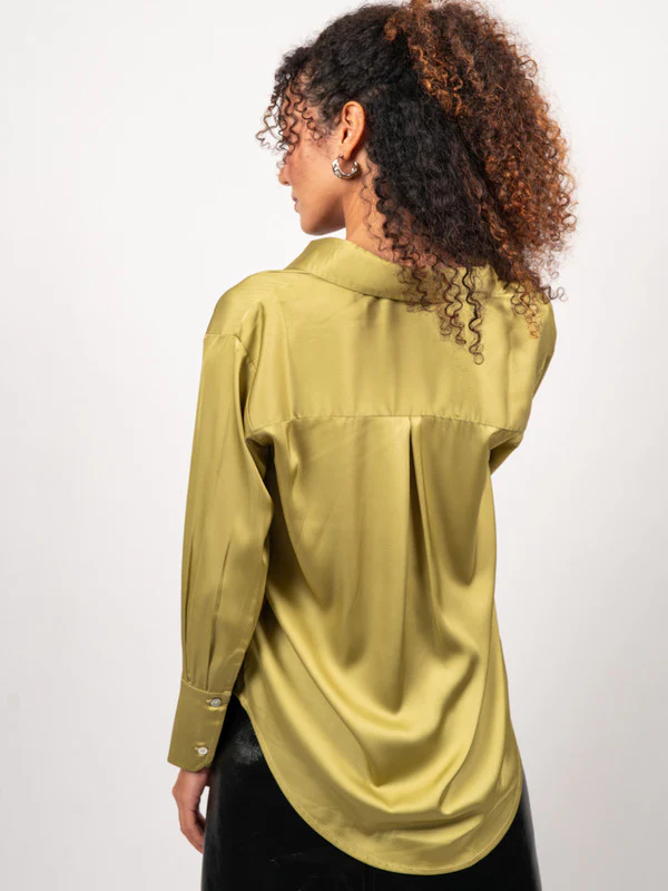 Women Green Satin Party Shirt - Image 2
