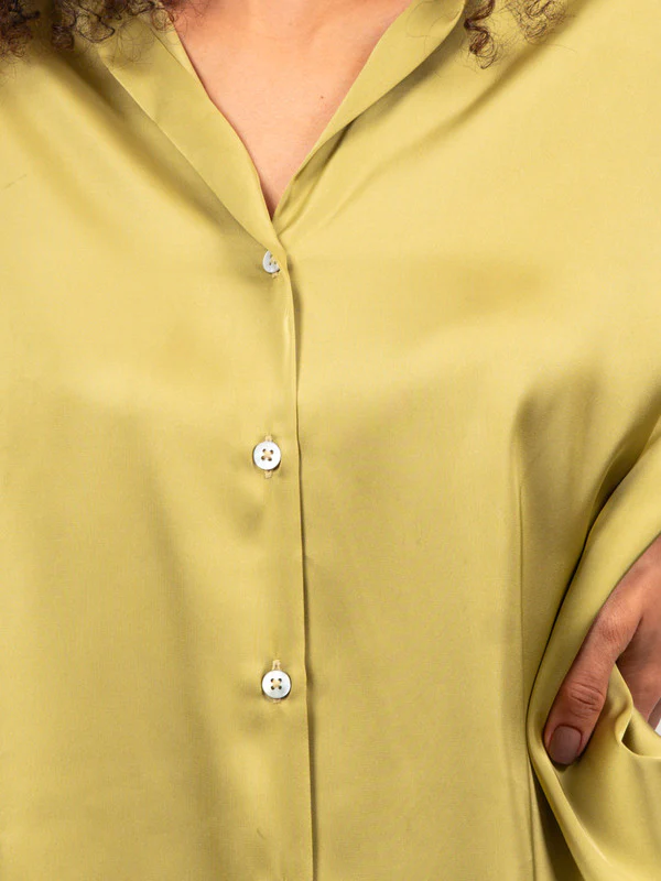 Women Green Satin Party Shirt - Image 4