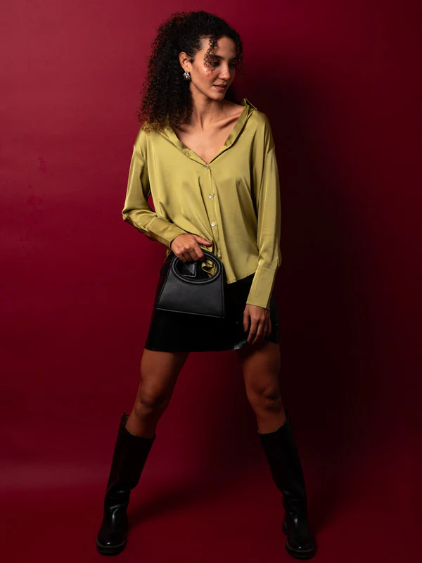 Women Green Satin Party Shirt - Image 6