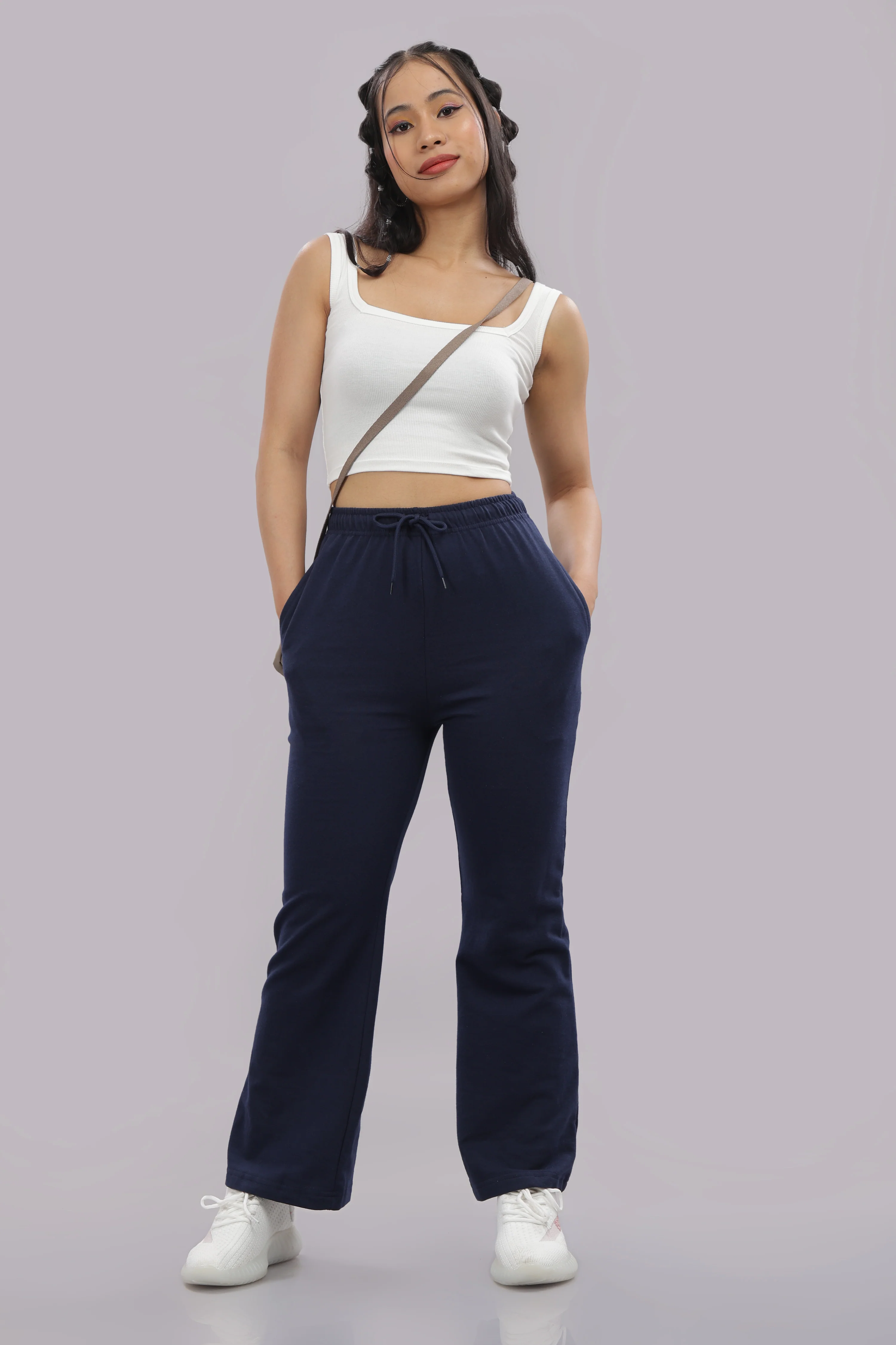 Women Navy Blue Cotton Track Pants - Image 10