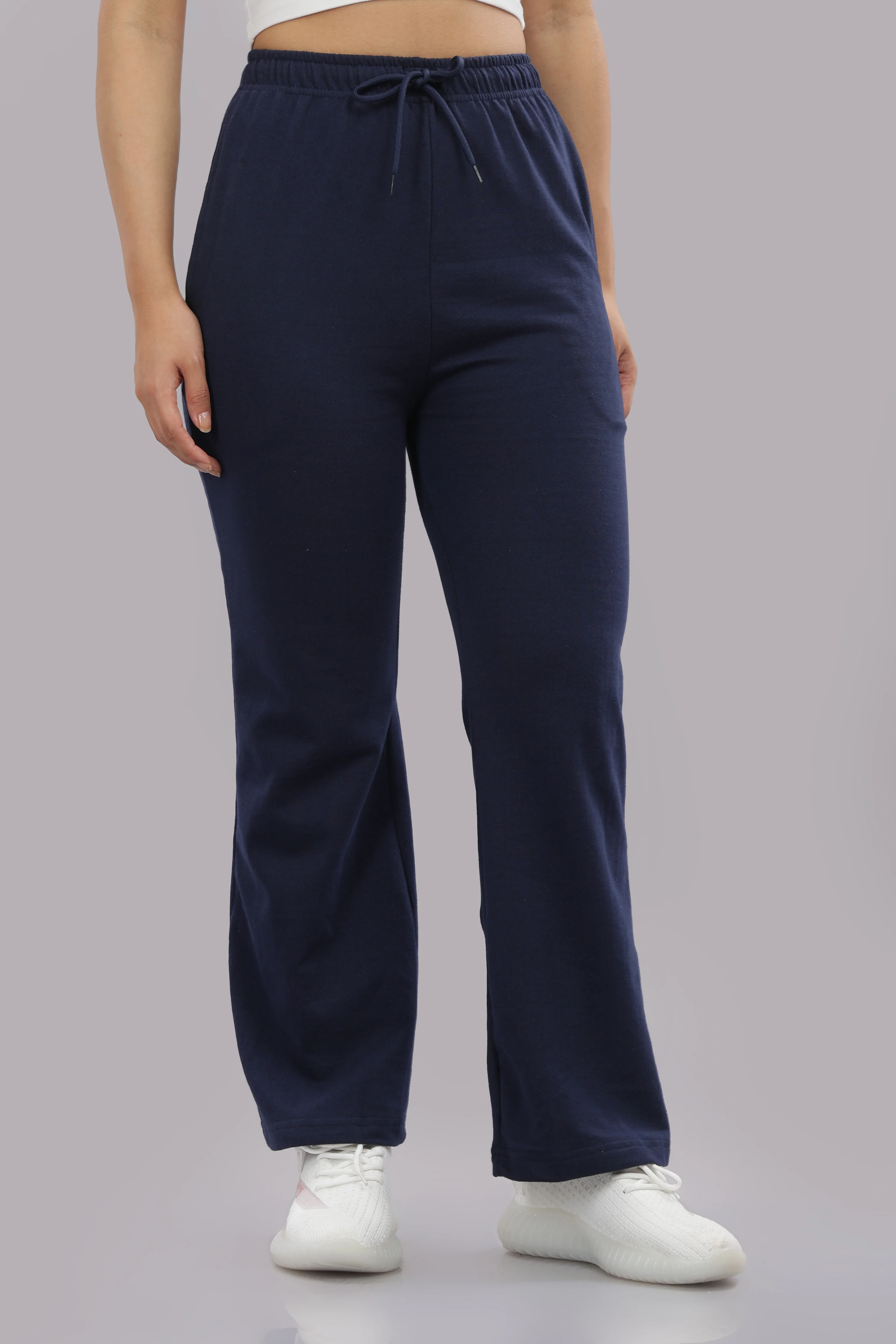 Women Navy Blue Cotton Track Pants - Image 4