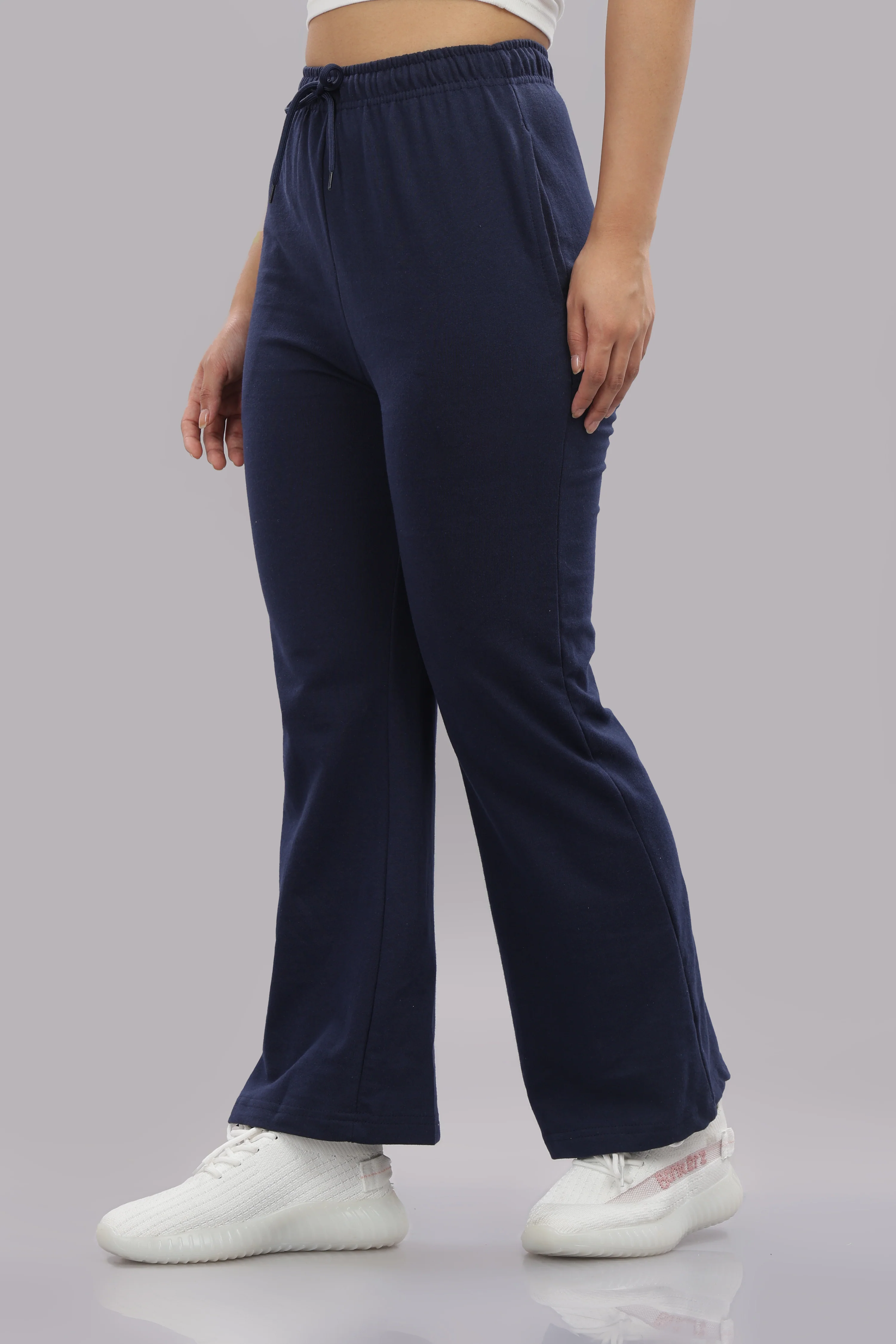 Women Navy Blue Cotton Track Pants - Image 5