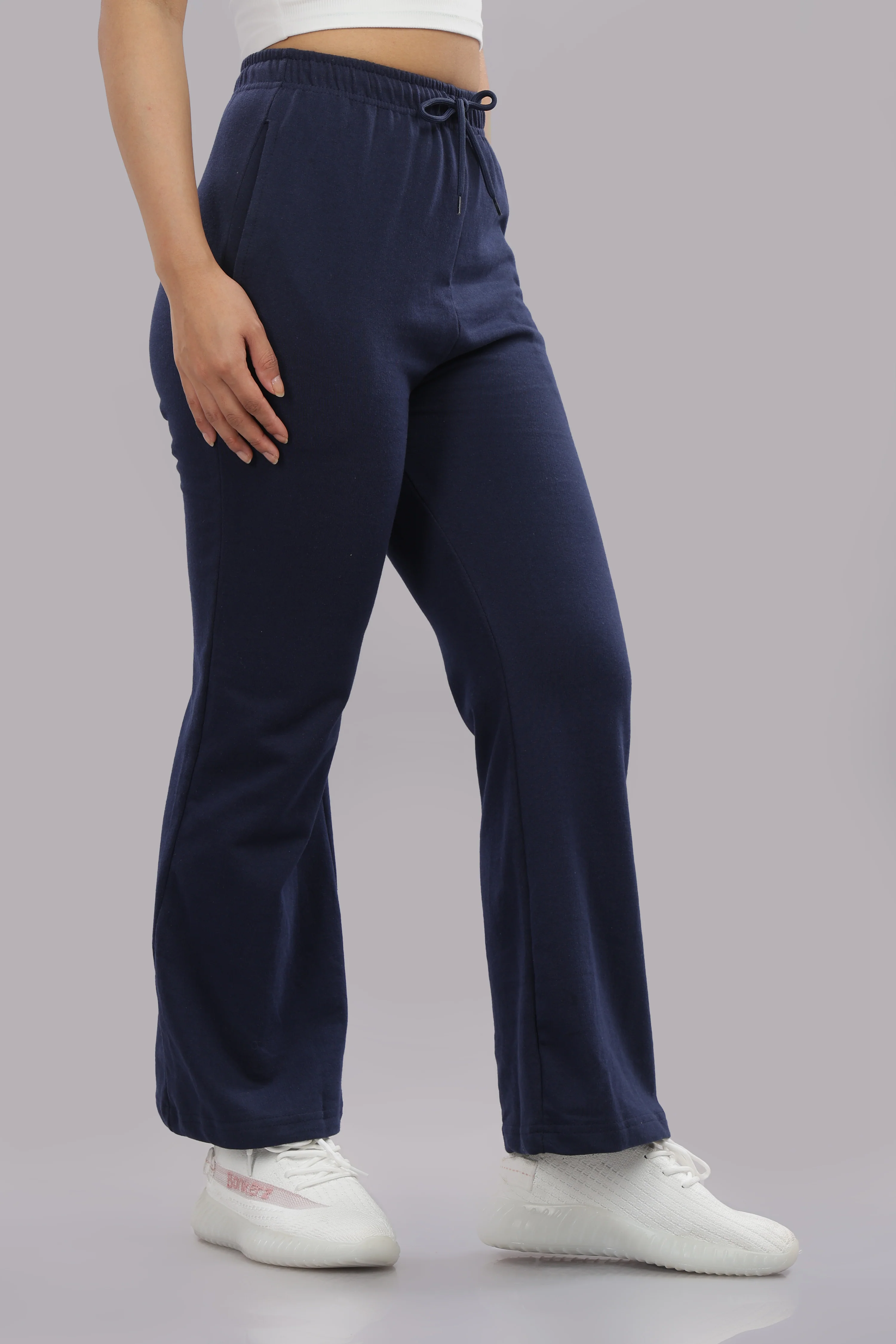 Women Navy Blue Cotton Track Pants - Image 6