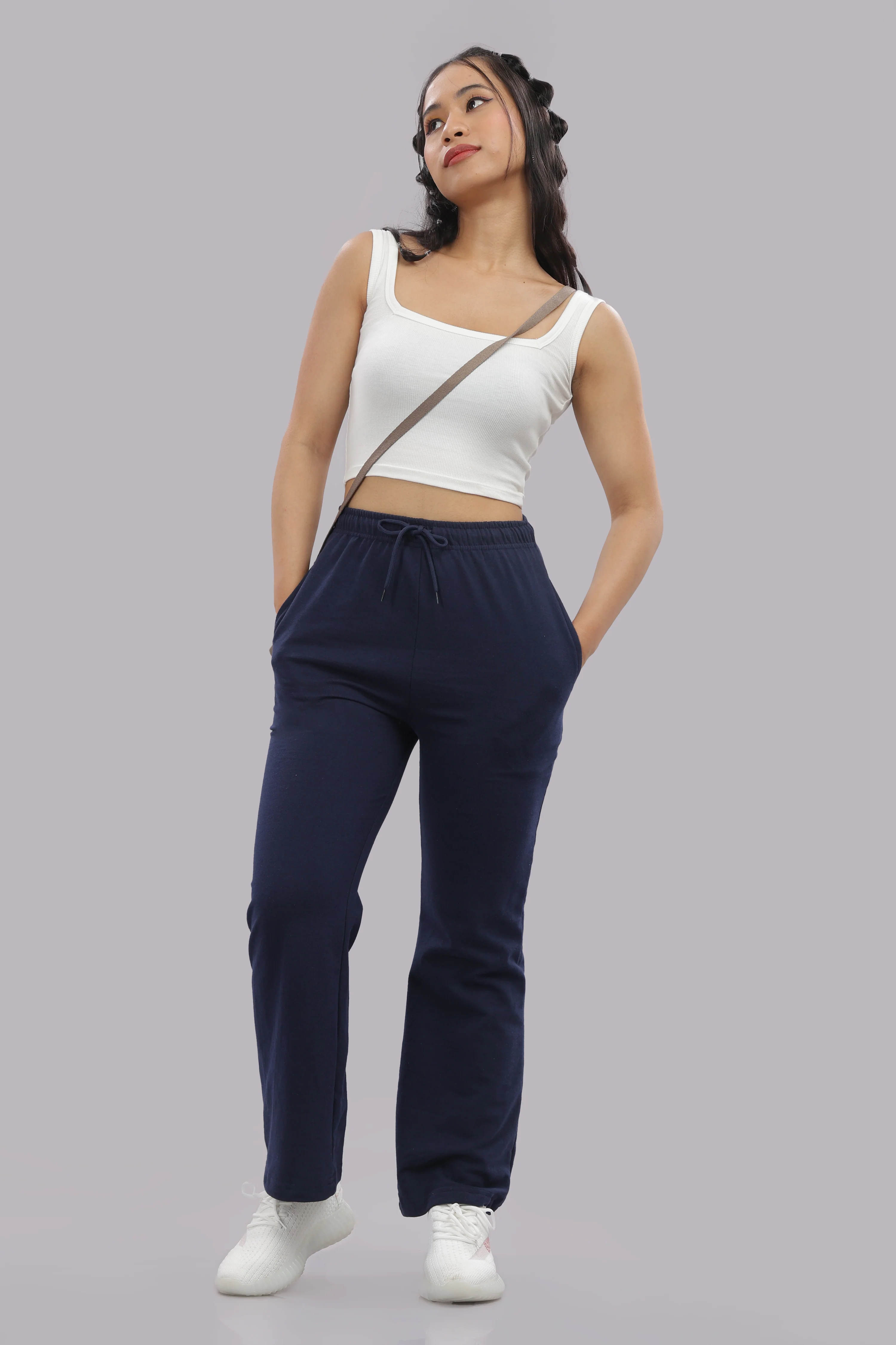 Women Navy Blue Cotton Track Pants - Image 8