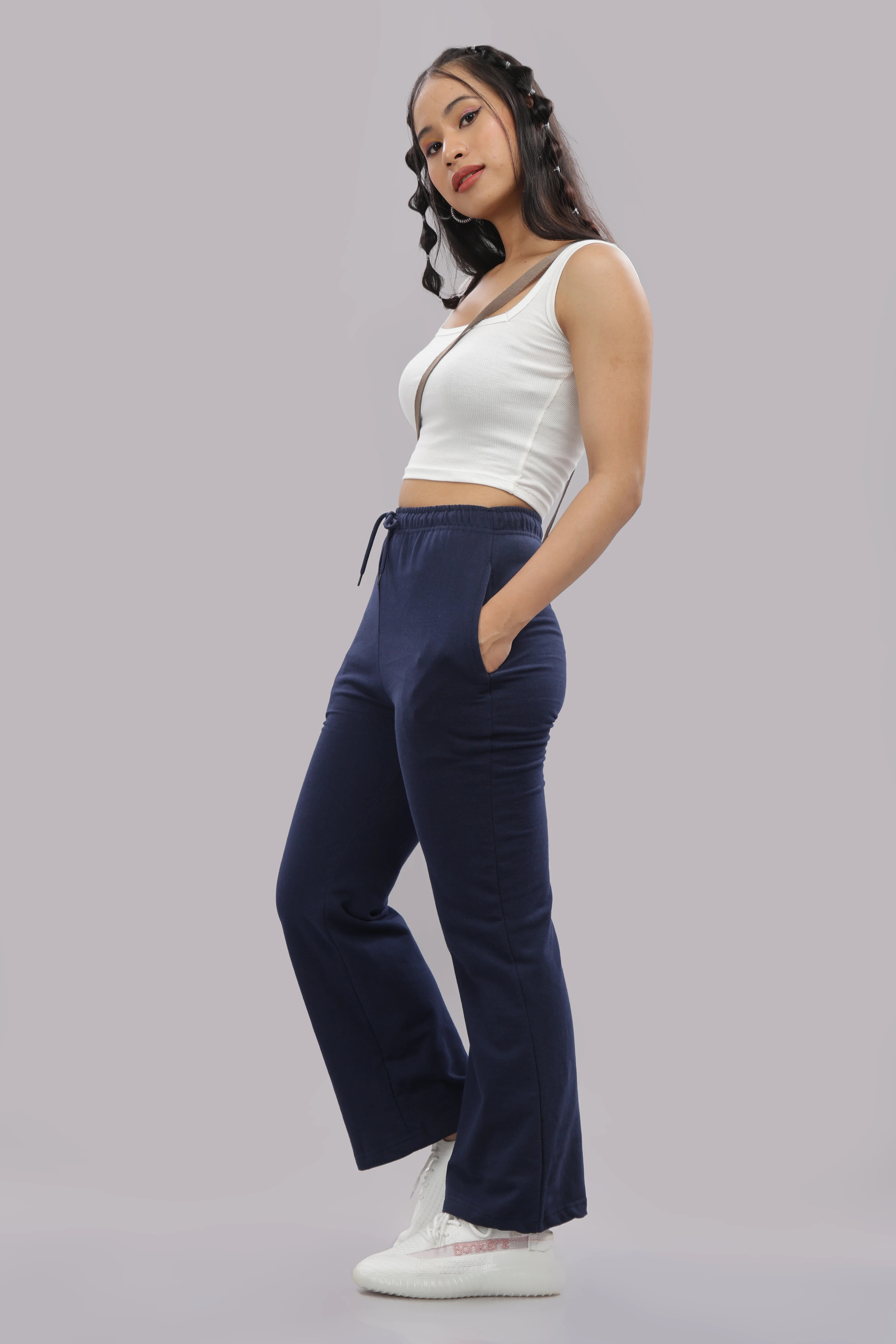 Women Navy Blue Cotton Track Pants - Image 9