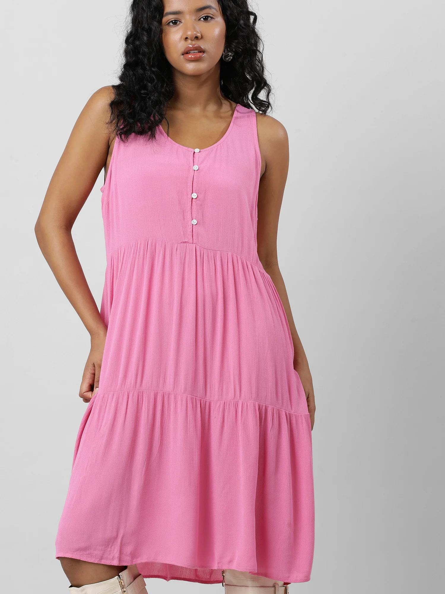 Women Pretty In Pink Sleeveless Midi Dress - Image 5