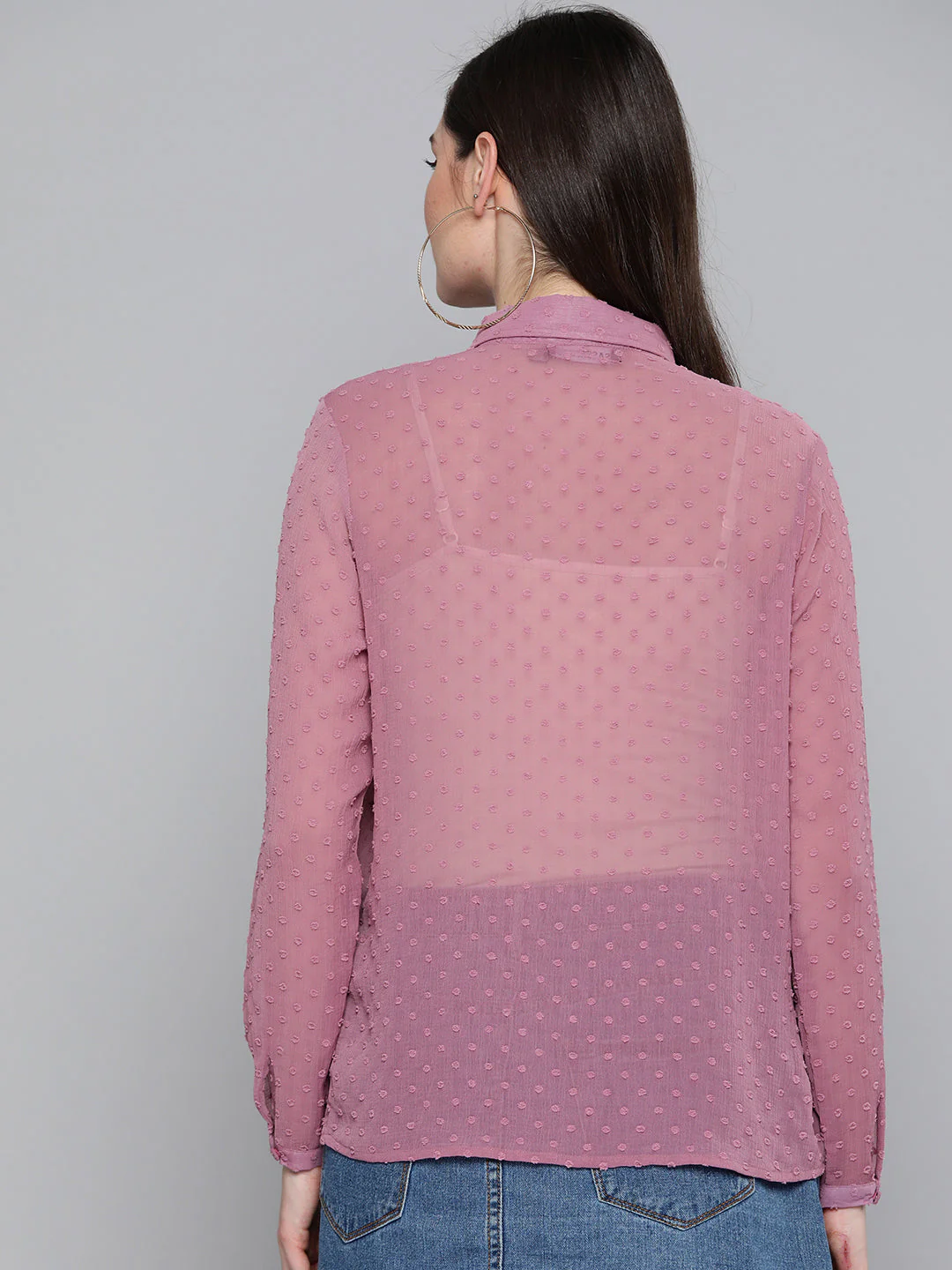 Women Purple Dobby Sheer Boxy Shirt - Image 3