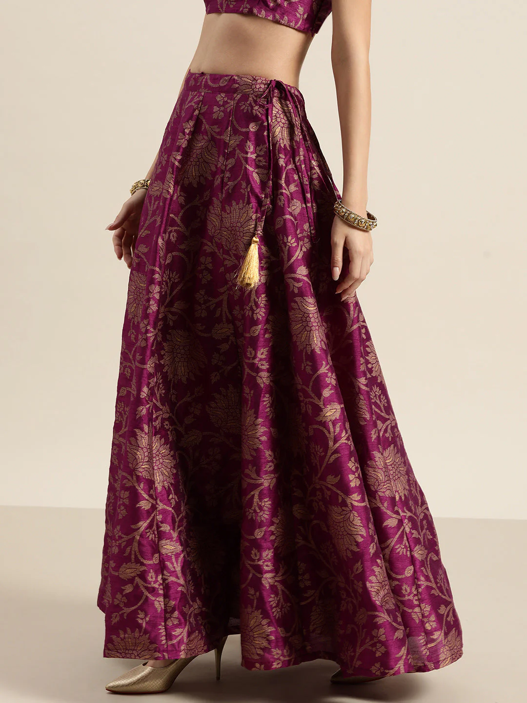 Purple Jacquard Floral Anarkali Skirt - Image 2