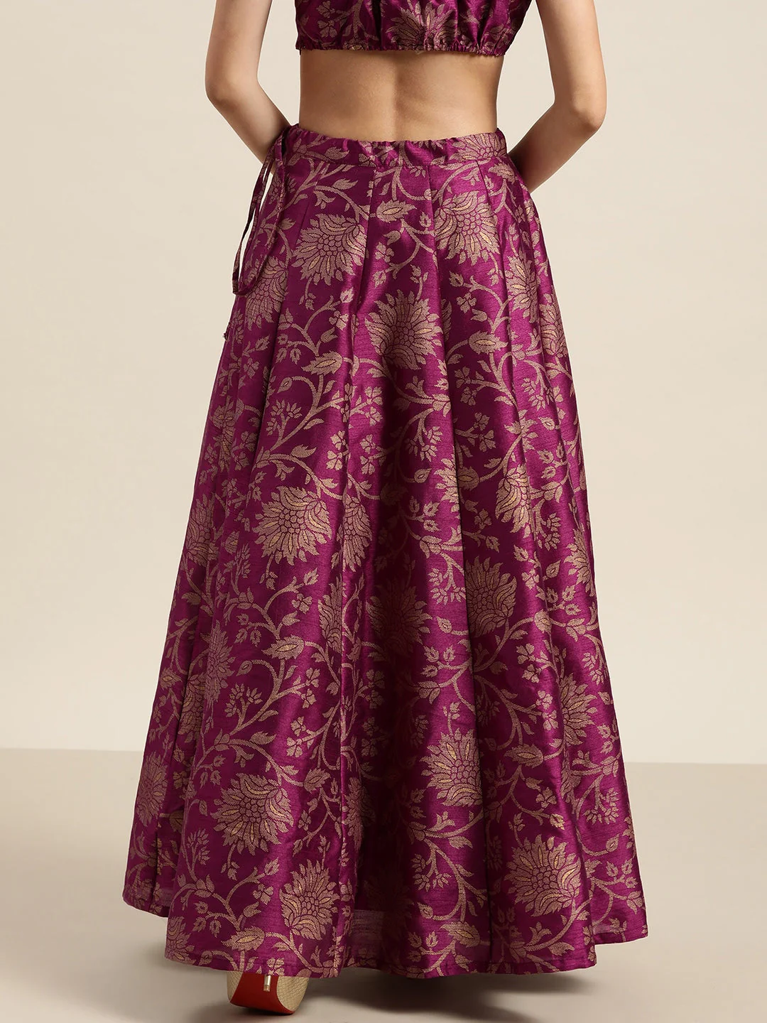 Purple Jacquard Floral Anarkali Skirt - Image 3