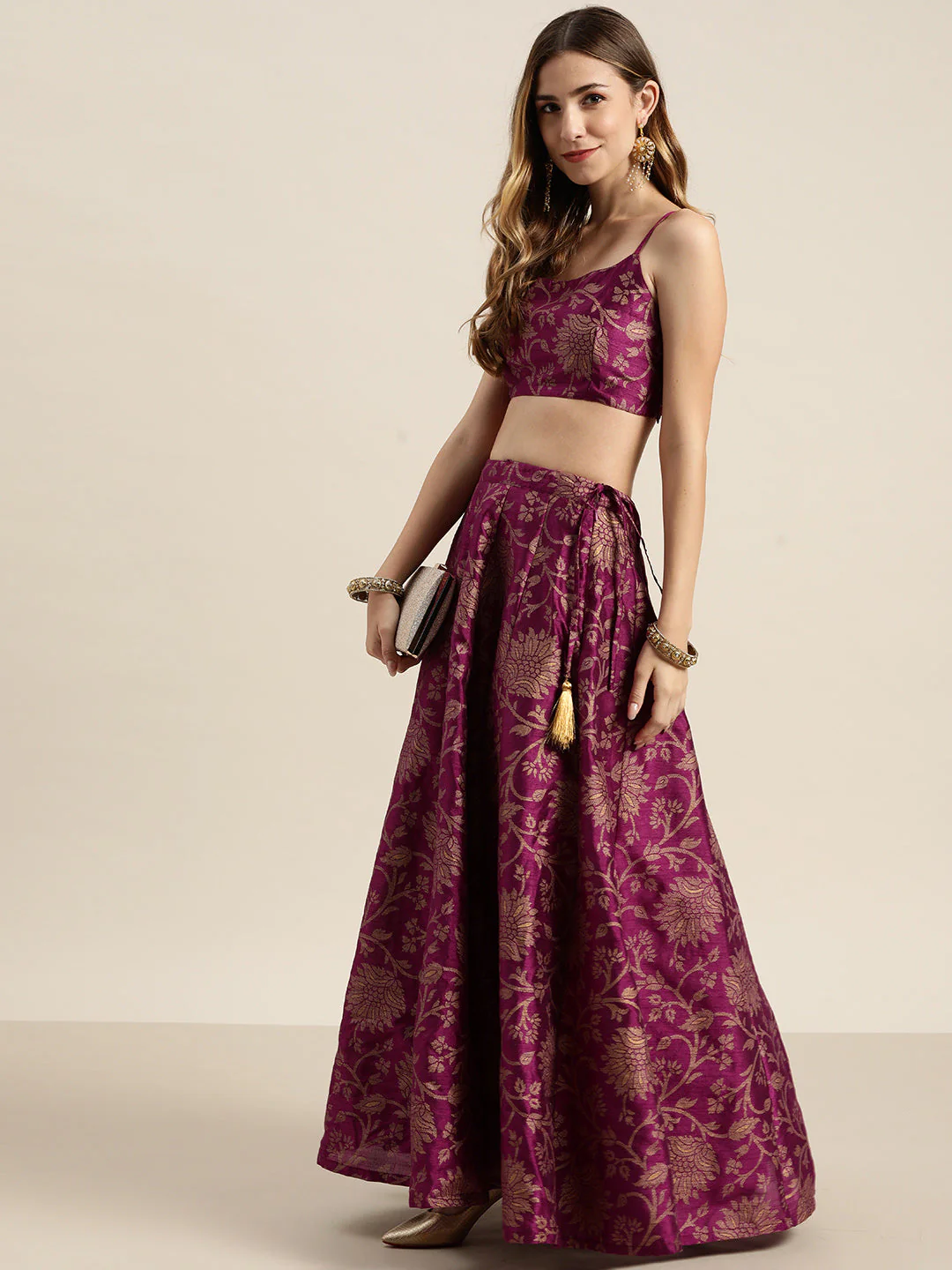 Purple Jacquard Floral Anarkali Skirt - Image 4