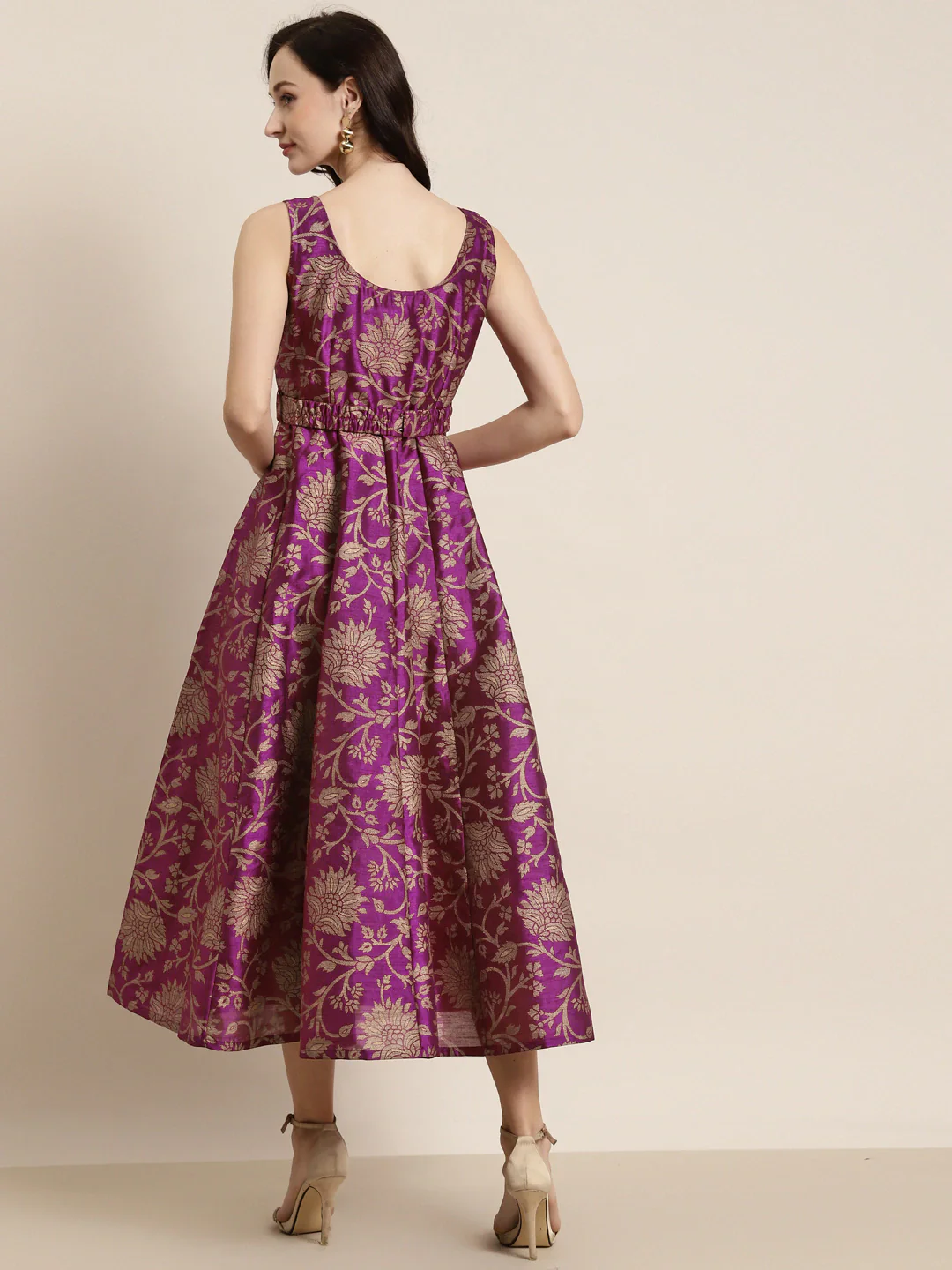 Purple Jacquard Floral Self-Belt Anarkali Maxi - Image 4