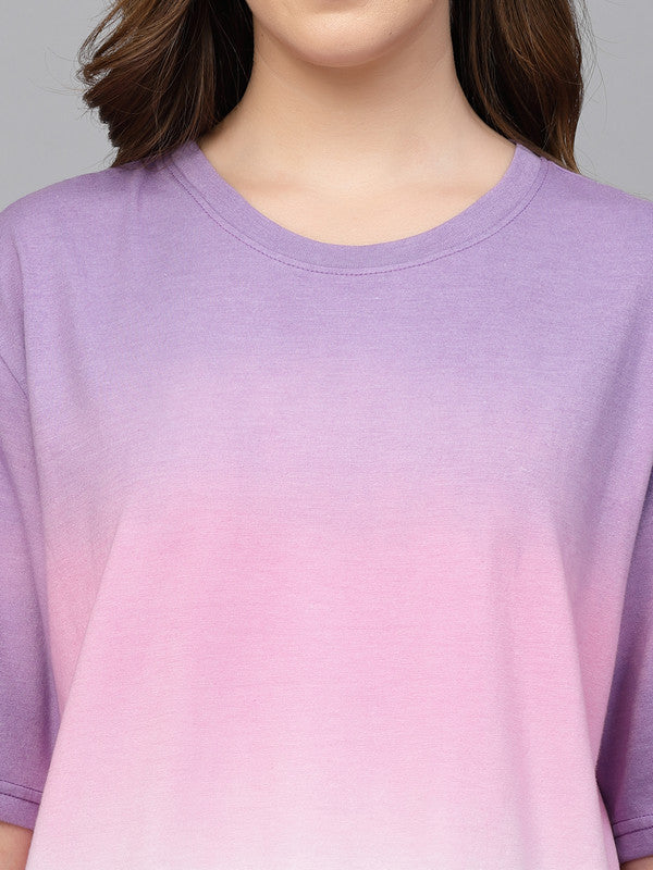Women Purple Odour Free Ombre Dyed Long T-shirt - Image 3