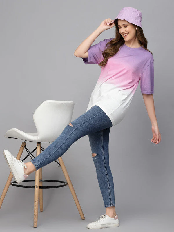 Women Purple Odour Free Ombre Dyed Long T-shirt - Image 4