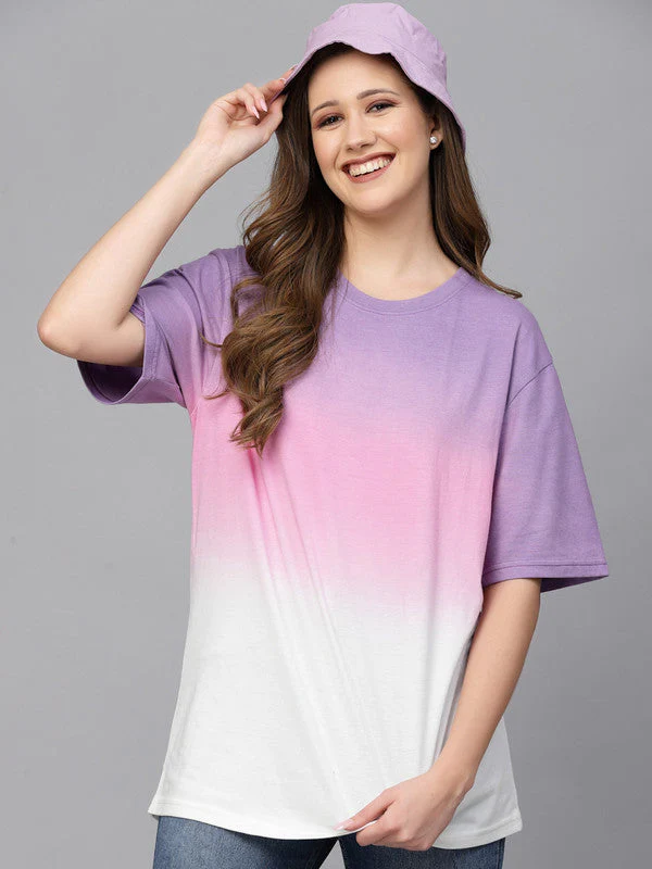 Women Purple Odour Free Ombre Dyed Long T-shirt - Image 5