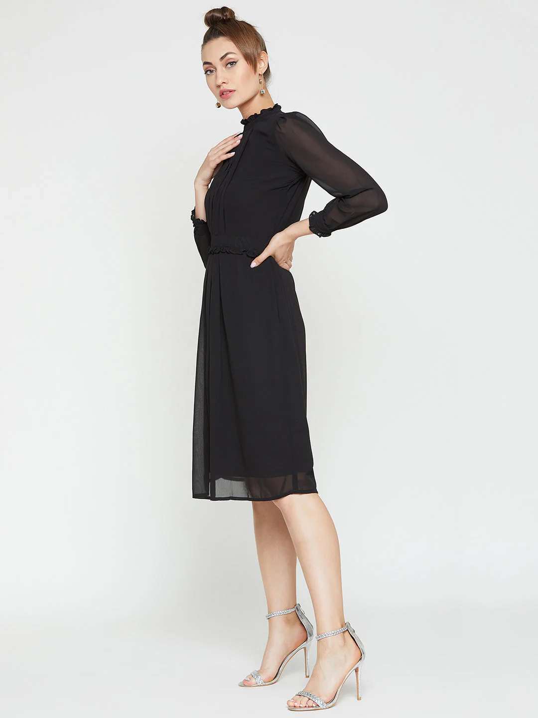 Women Black Solid A-Line Dress - Image 2