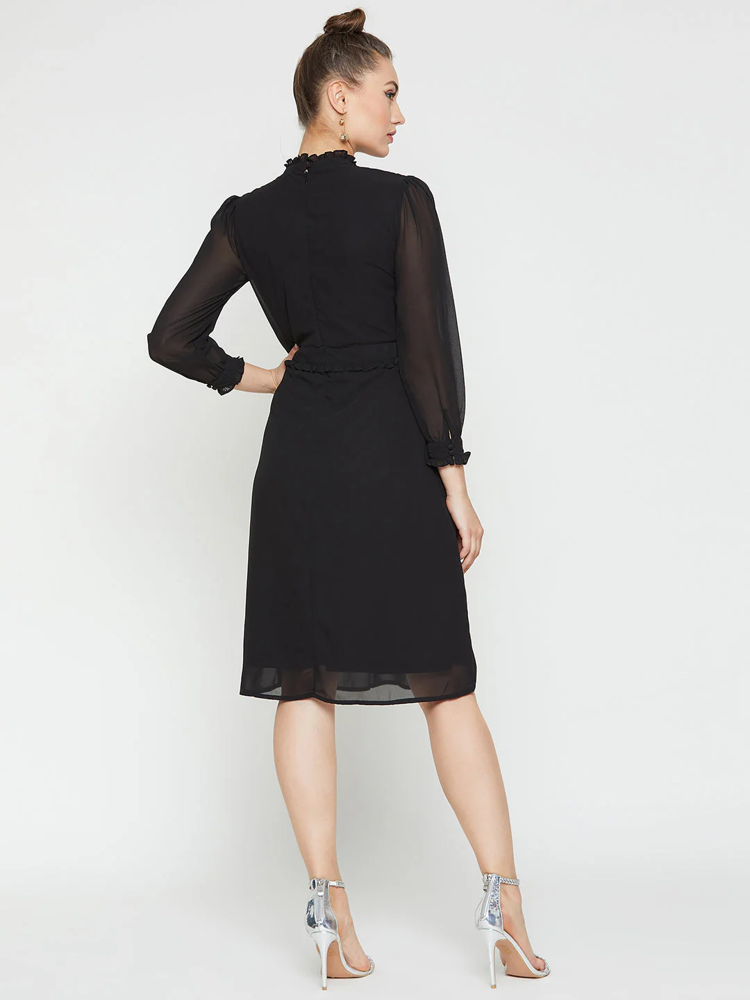 Women Black Solid A-Line Dress - Image 3