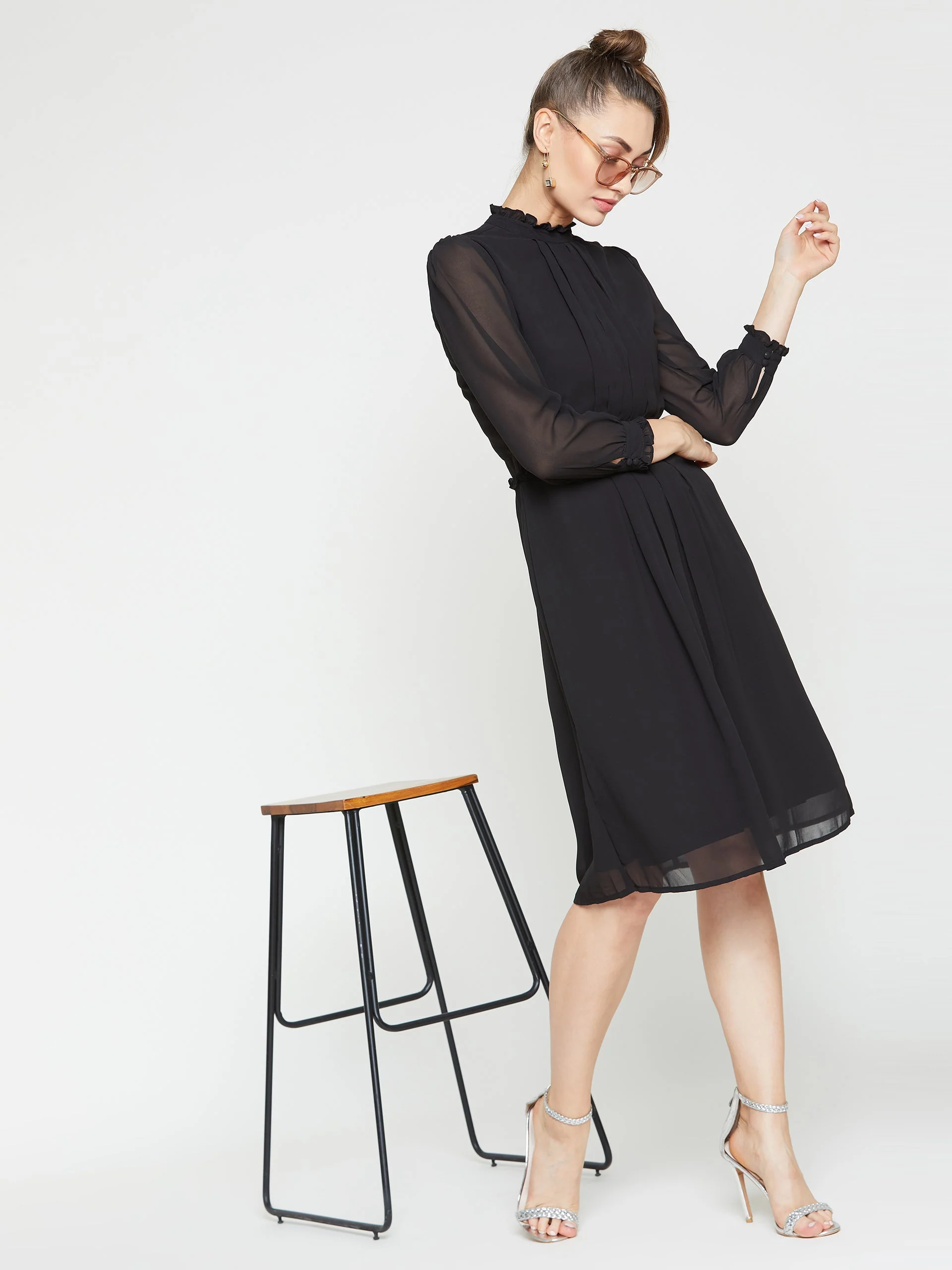 Women Black Solid A-Line Dress - Image 5