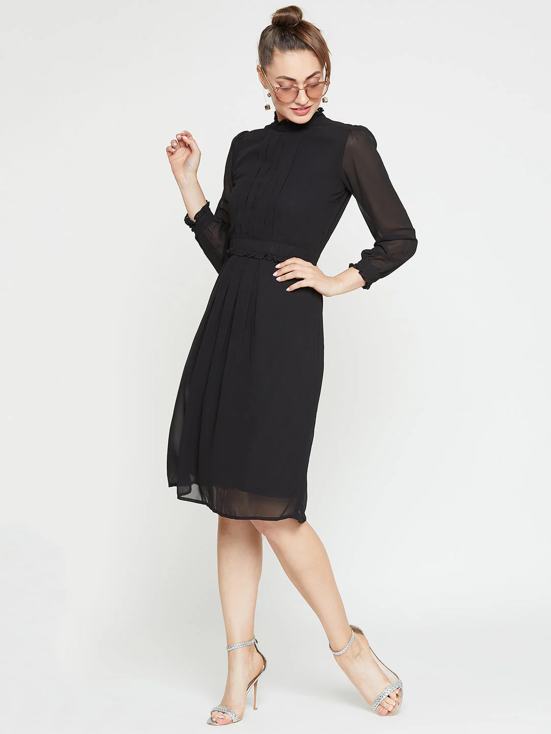 Women Black Solid A-Line Dress - Image 6