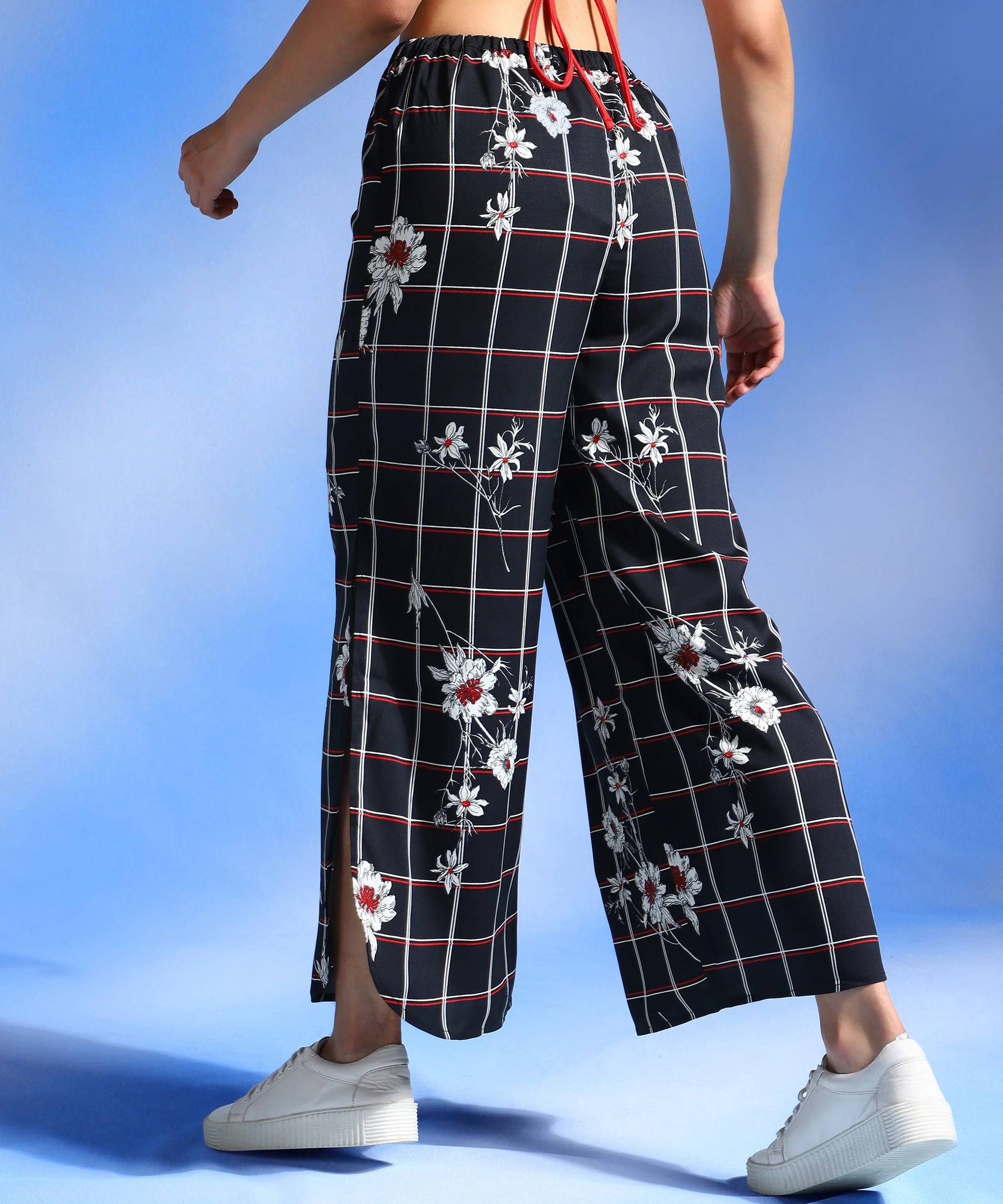 Women Black & White Flared Trousers - Image 2