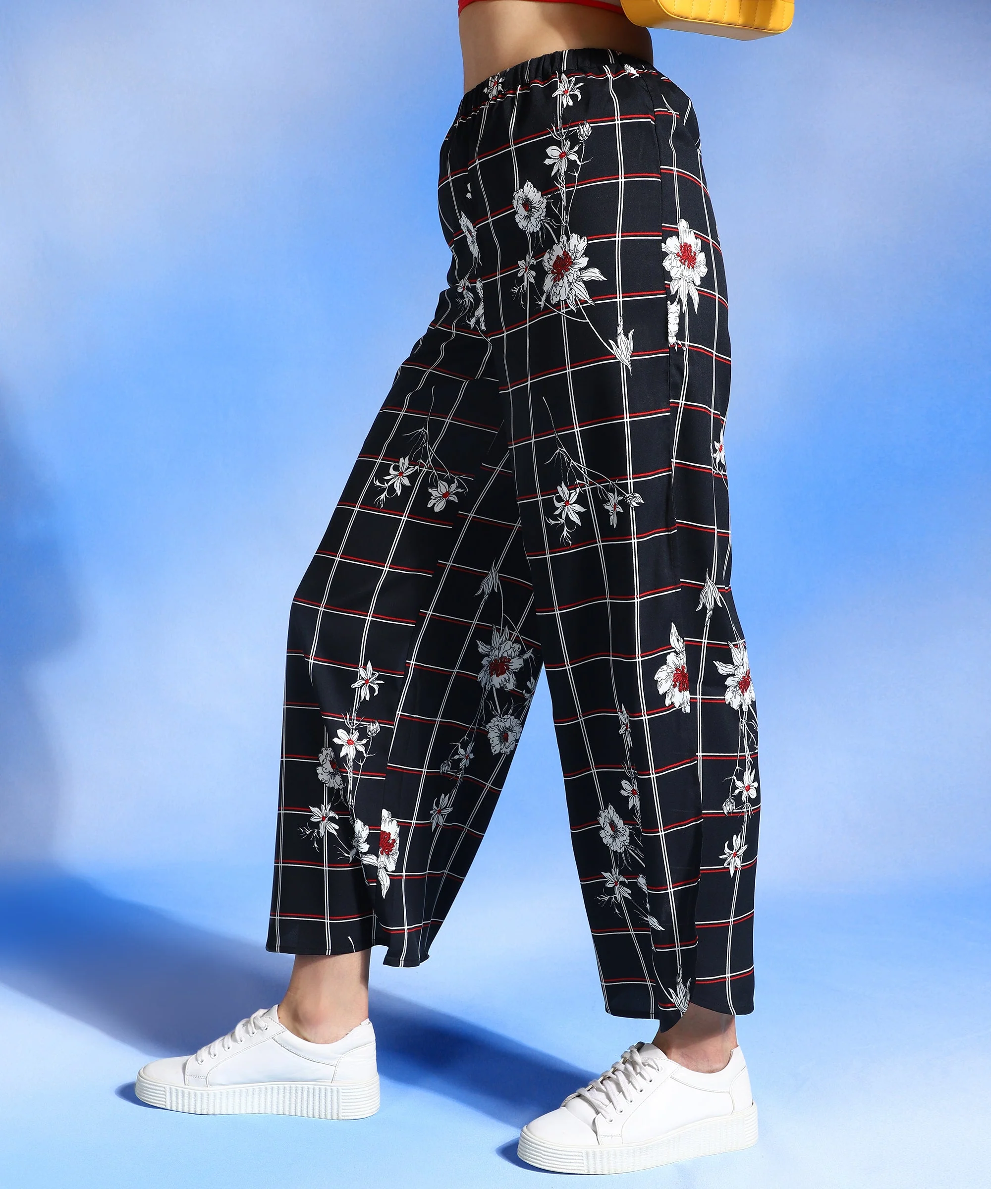 Women Black & White Flared Trousers - Image 4