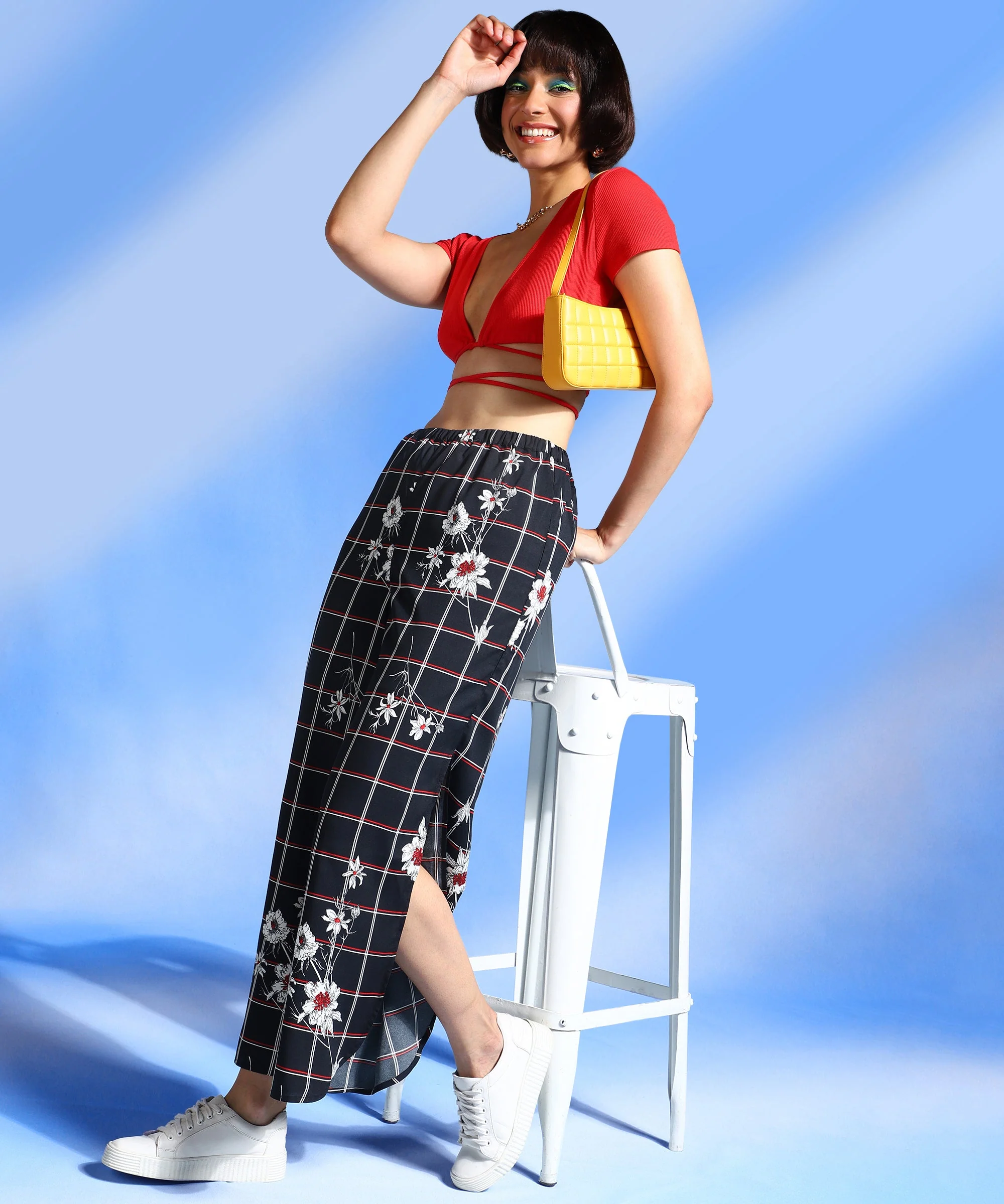 Women Black & White Flared Trousers - Image 6