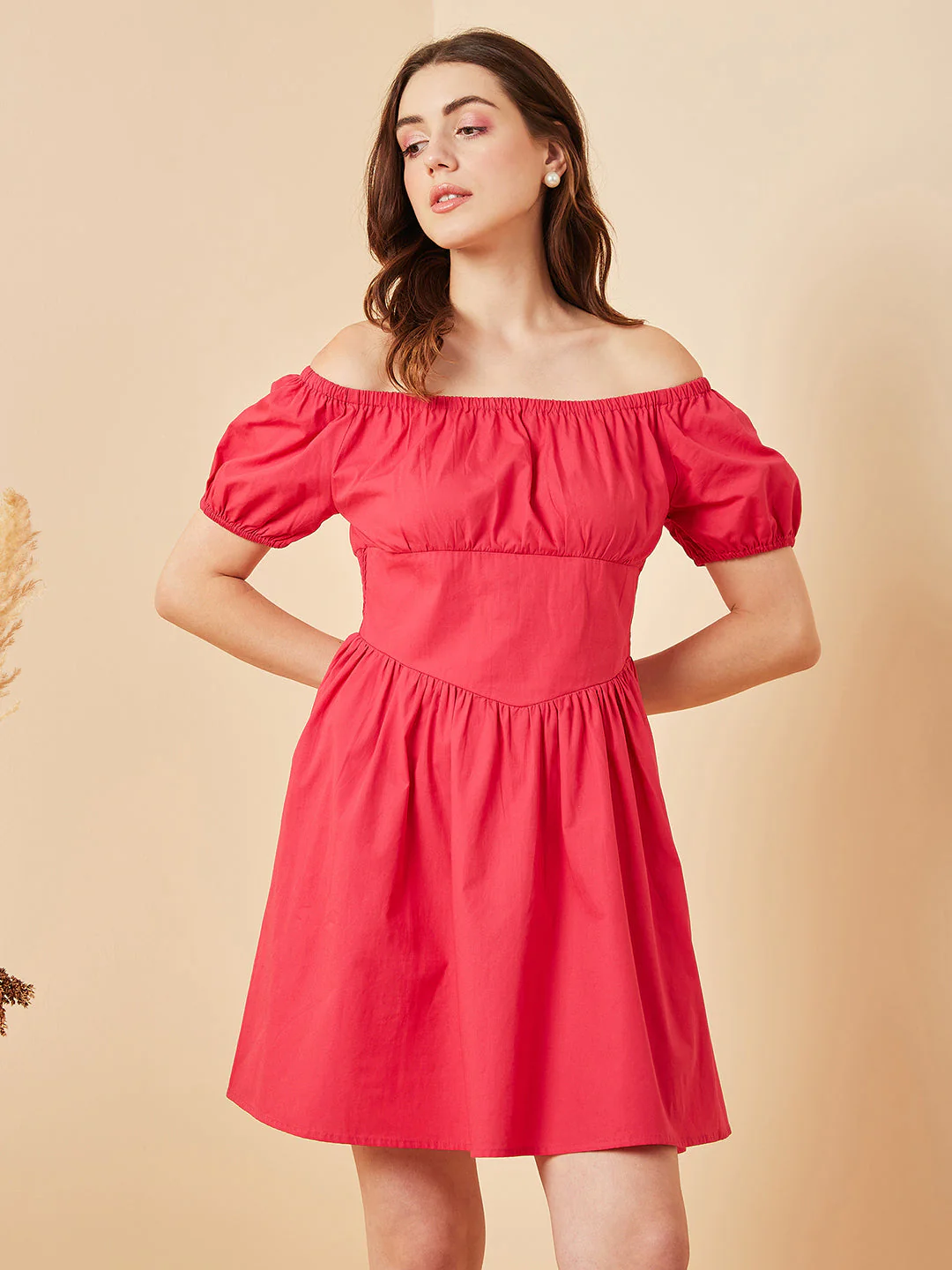 Women Magenta Above Knee Solid Dress