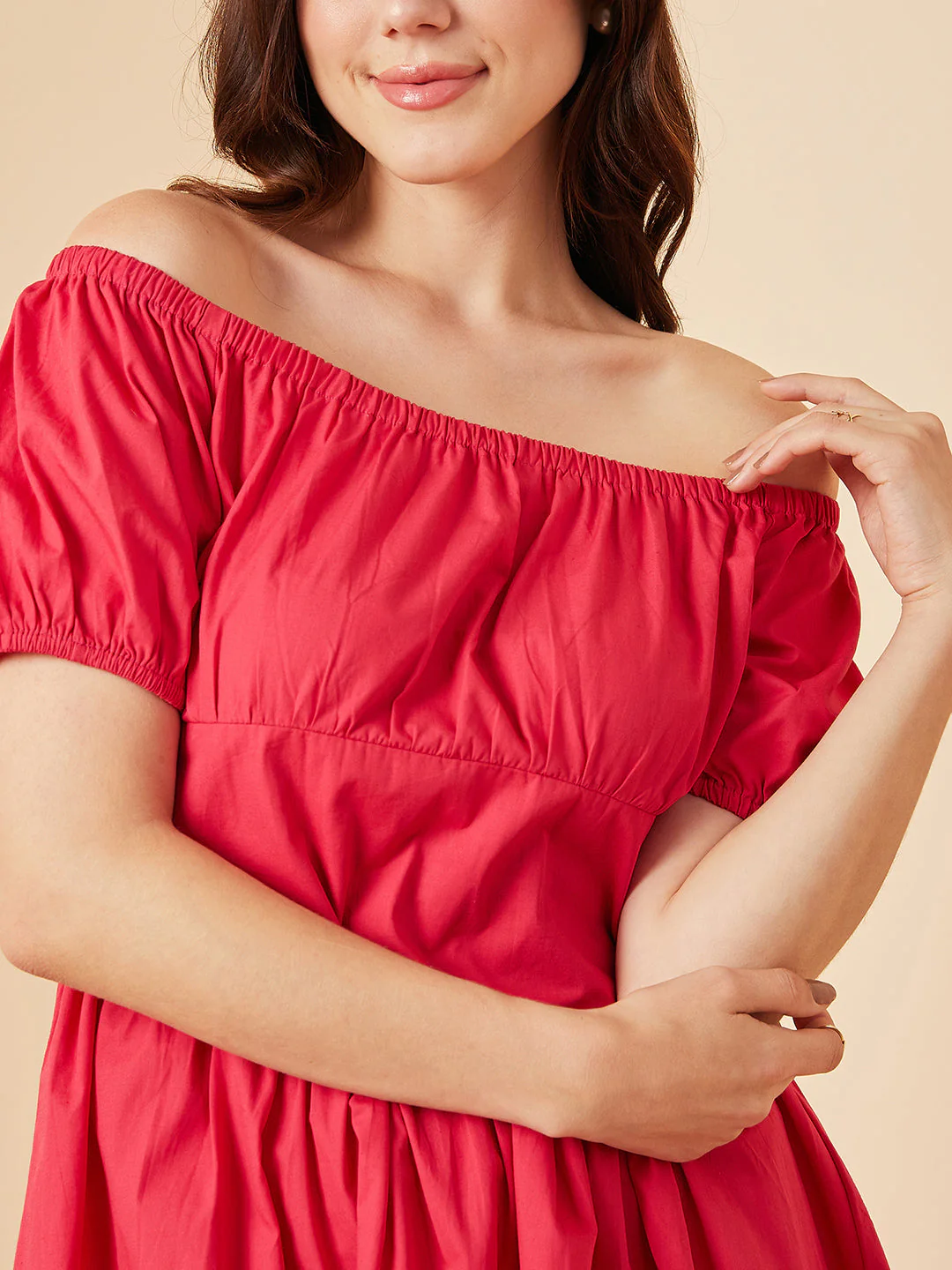 Women Magenta Above Knee Solid Dress - Image 2