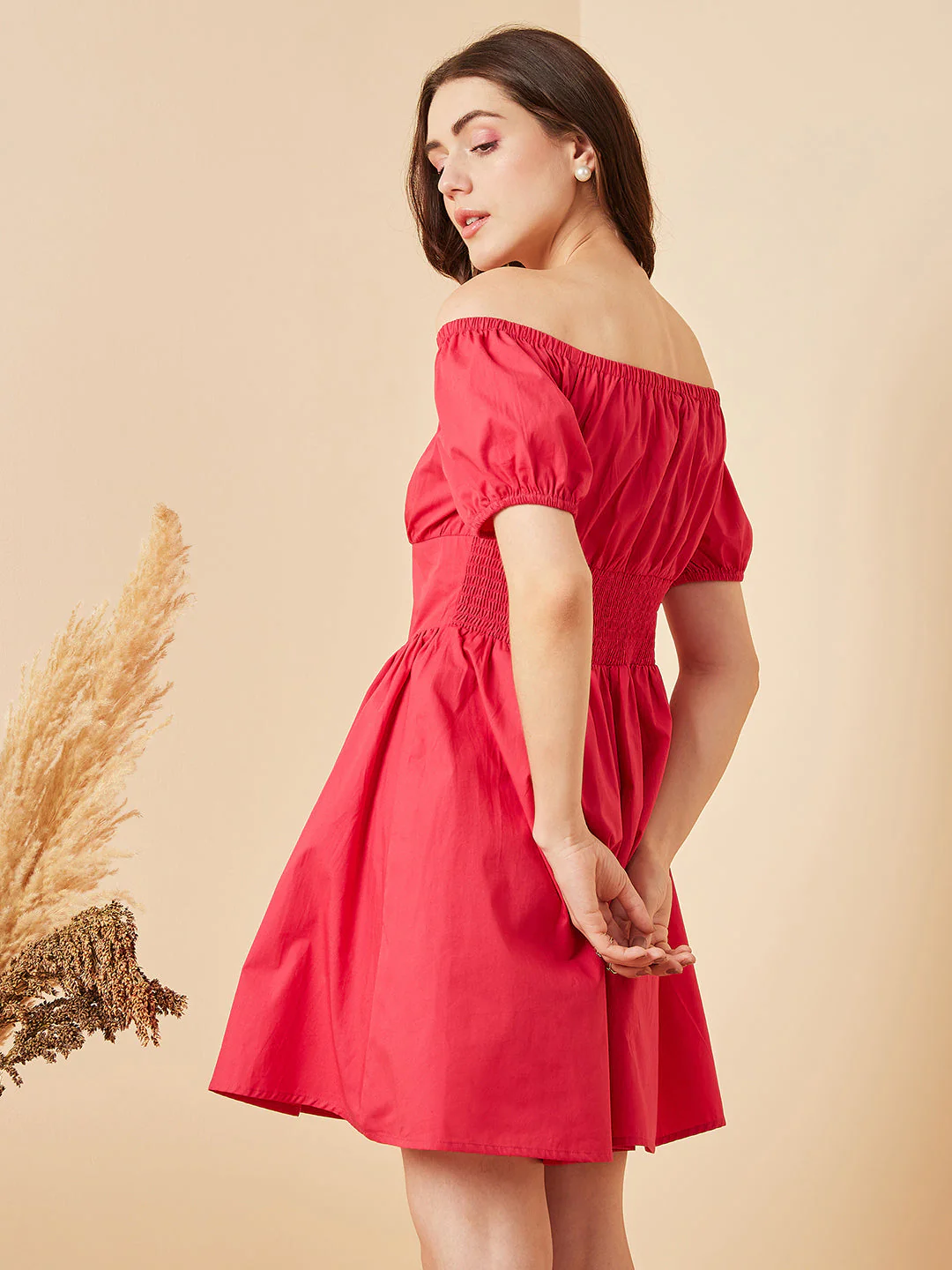 Women Magenta Above Knee Solid Dress - Image 4