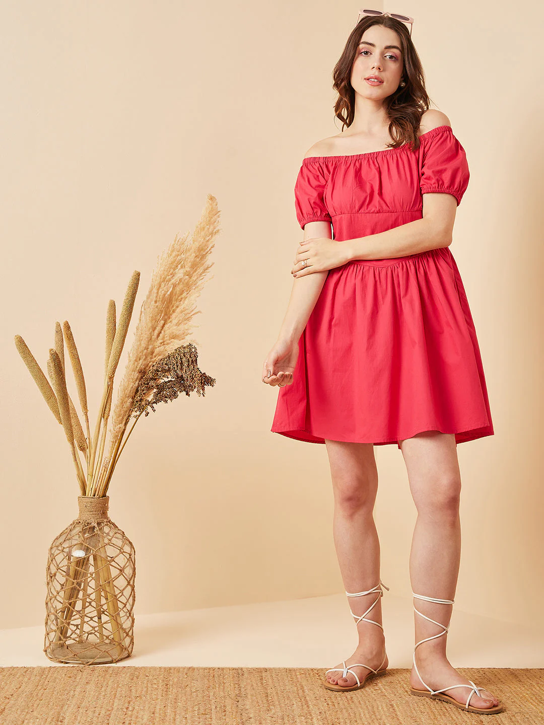 Women Magenta Above Knee Solid Dress - Image 5