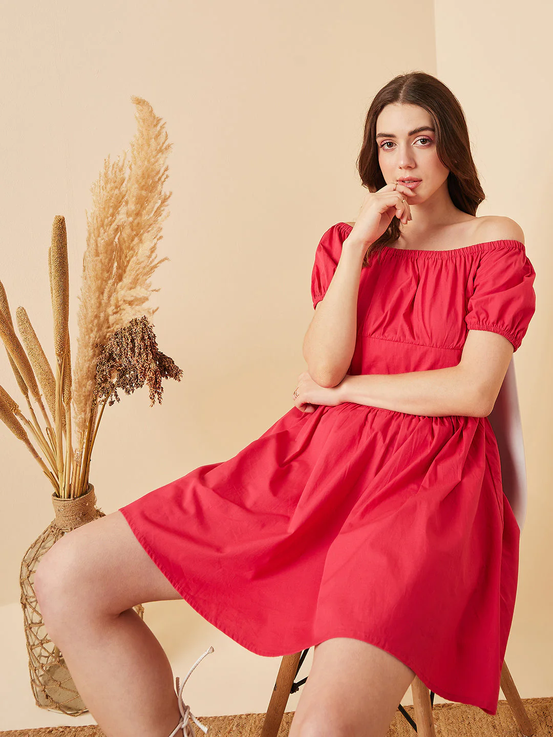 Women Magenta Above Knee Solid Dress - Image 6