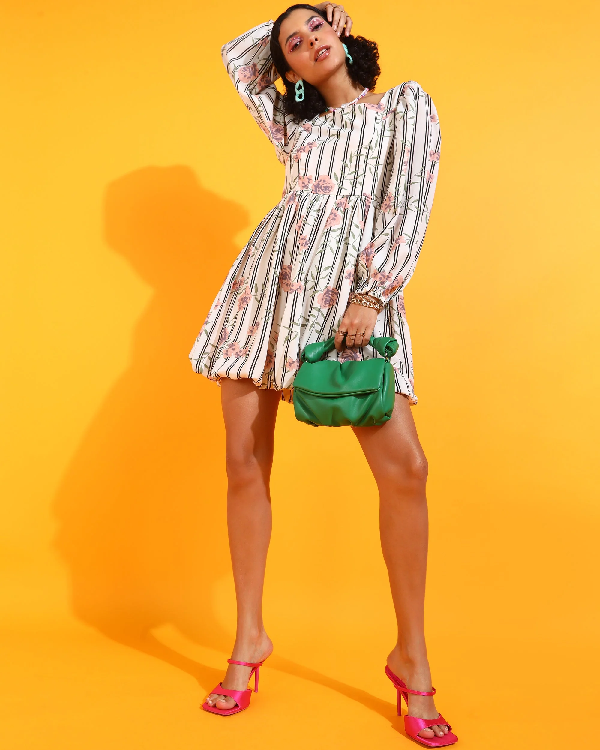Women Off White Above Knee Floral Dress - Image 5