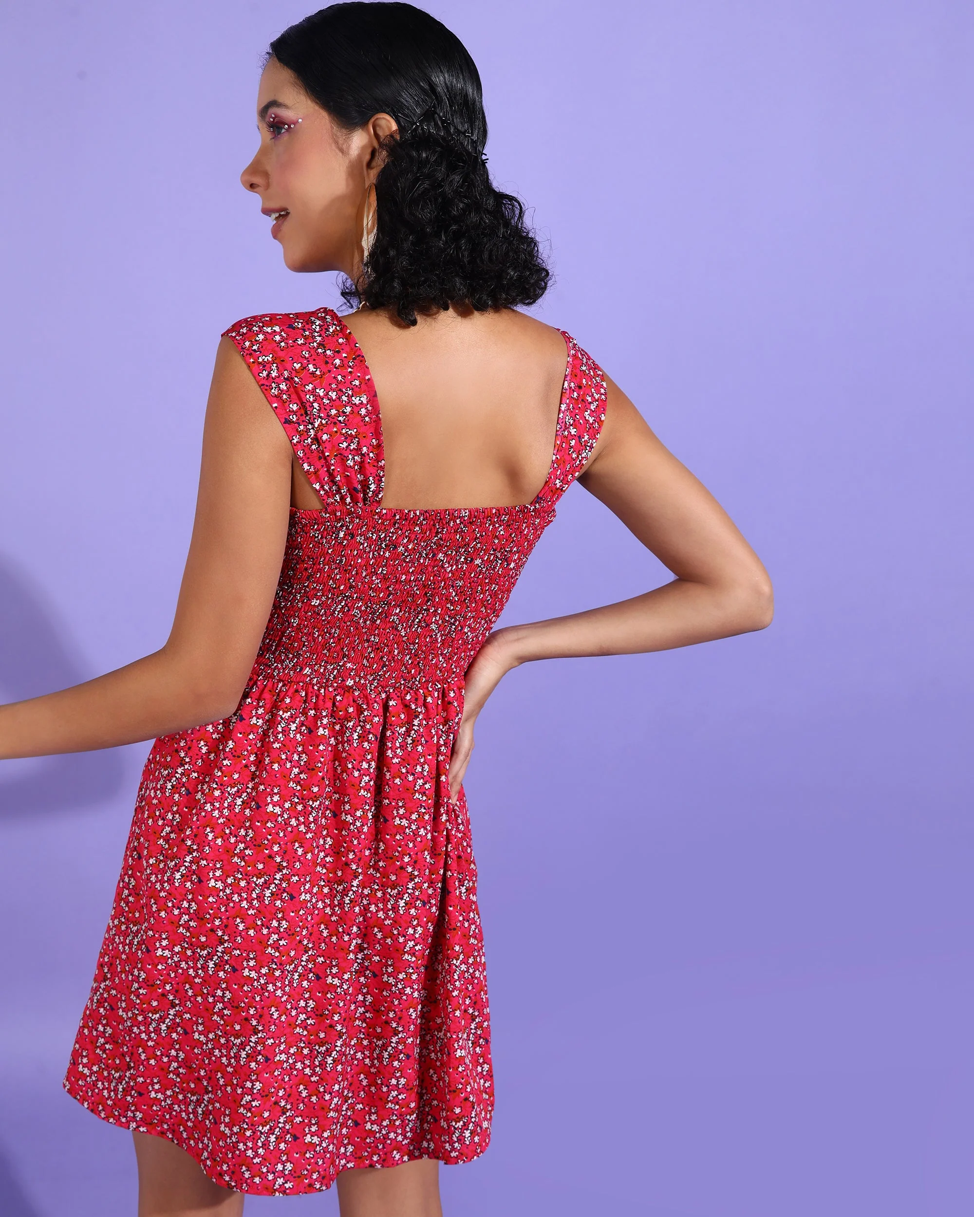 Women Pink Above Knee Floral Dress - Image 3
