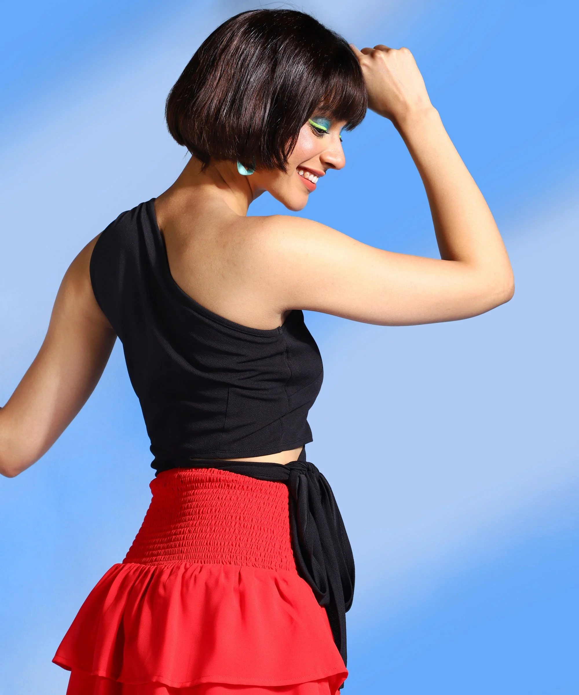 Women One Shoulder Solid Fitted Top - Image 3