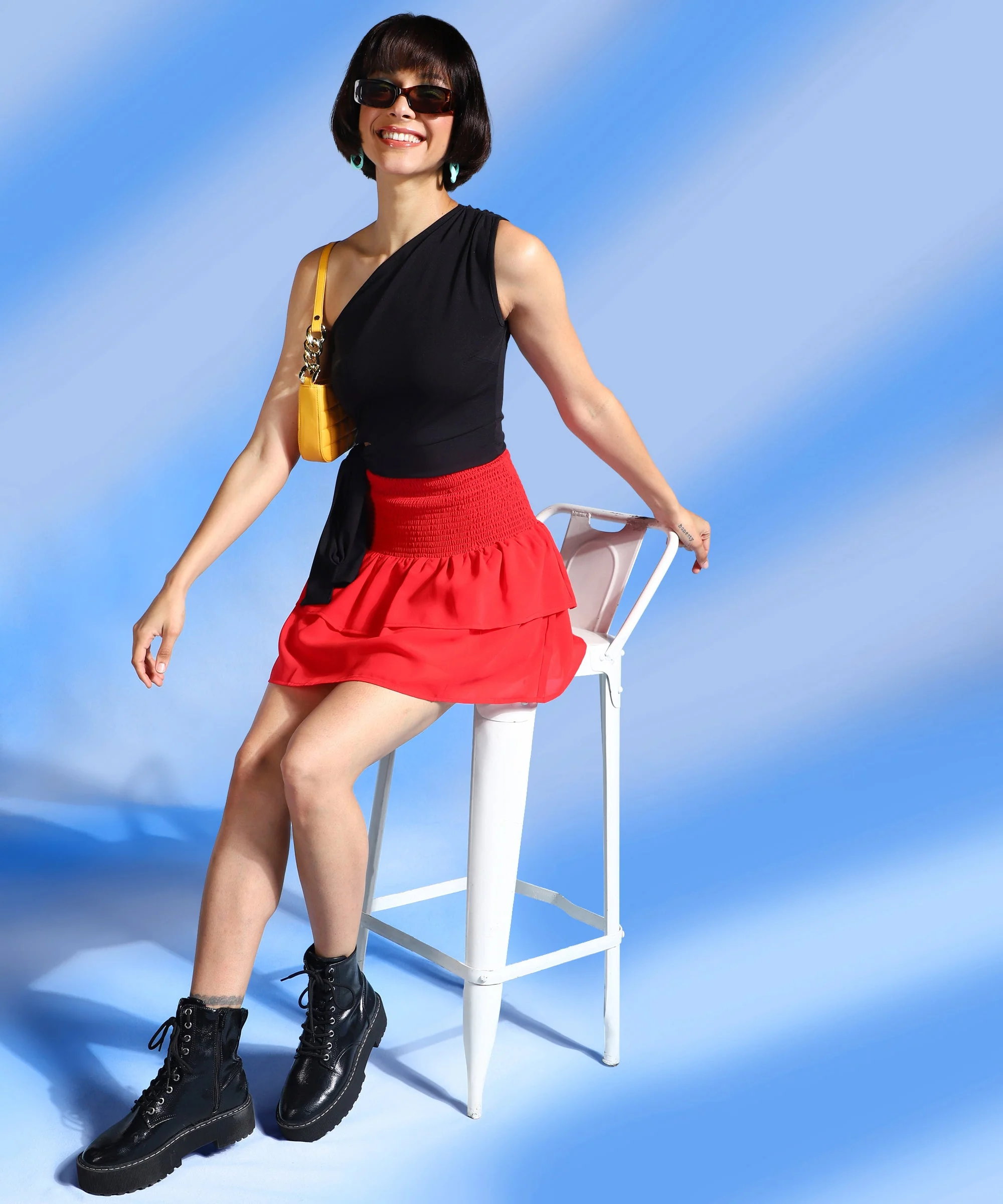 Women One Shoulder Solid Fitted Top - Image 5