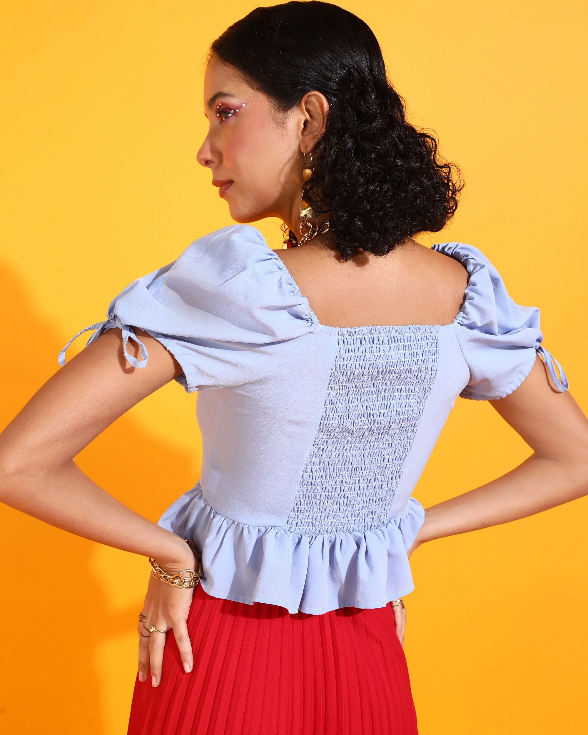 Women Blue Solid Peplum Top - Image 3