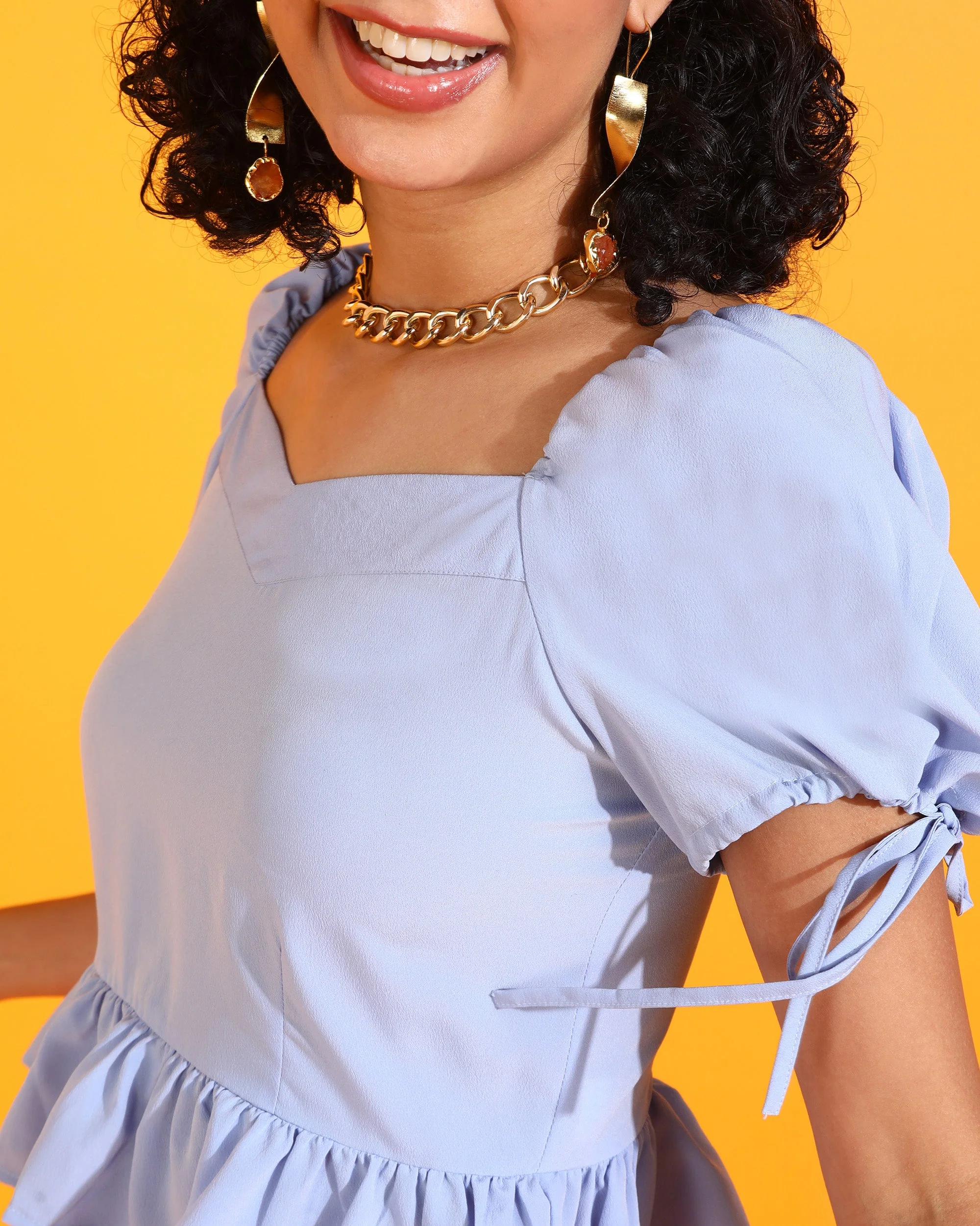 Women Blue Solid Peplum Top - Image 4