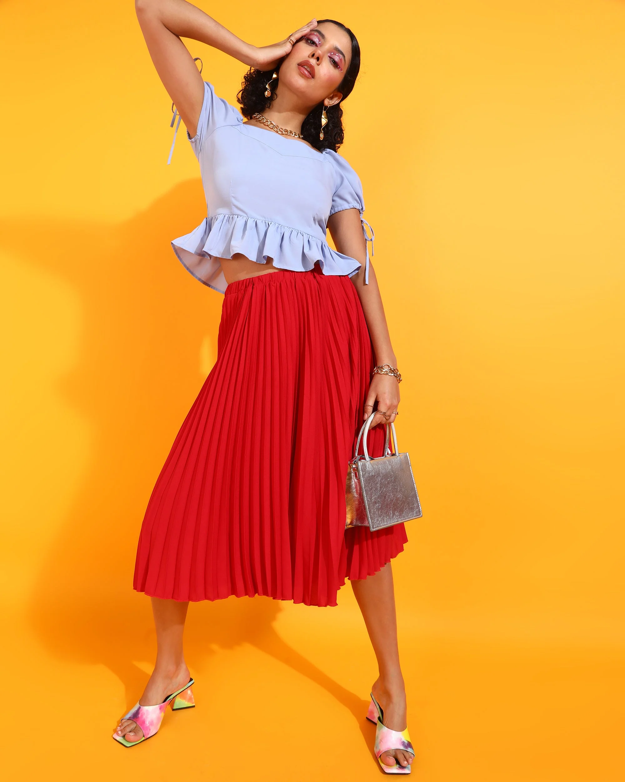 Women Blue Solid Peplum Top - Image 5
