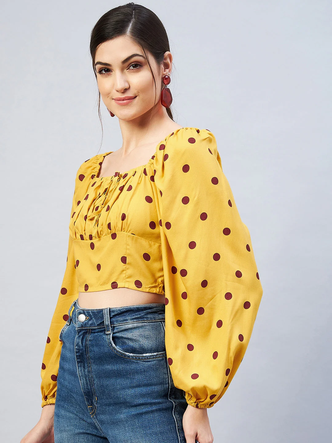 Women Square Neck Polka Dots Top - Image 2