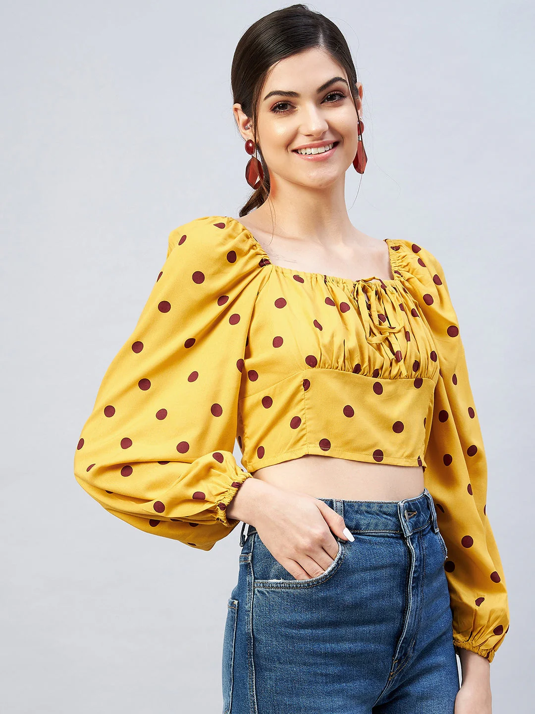 Women Square Neck Polka Dots Top - Image 3