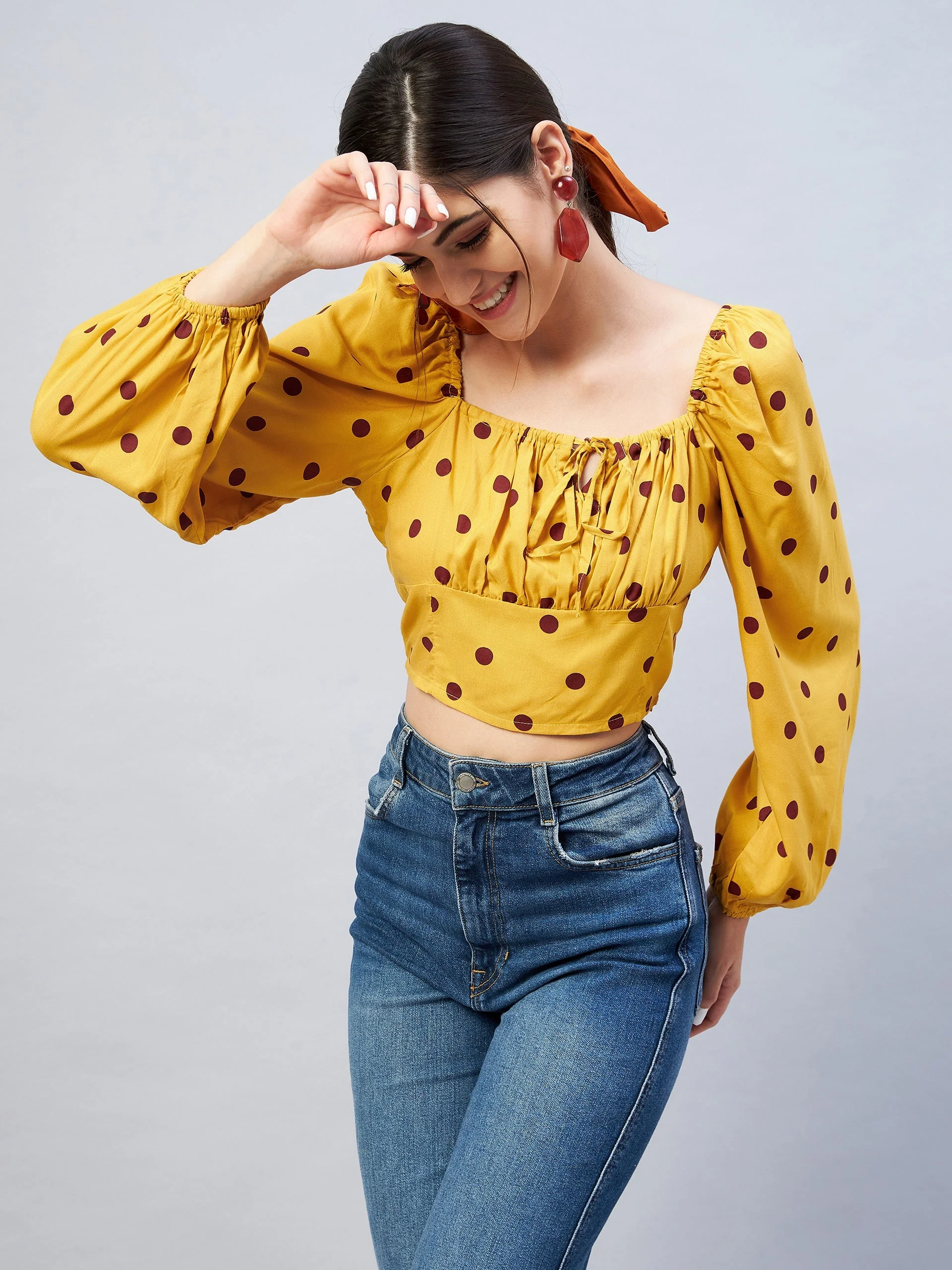 Women Square Neck Polka Dots Top - Image 7