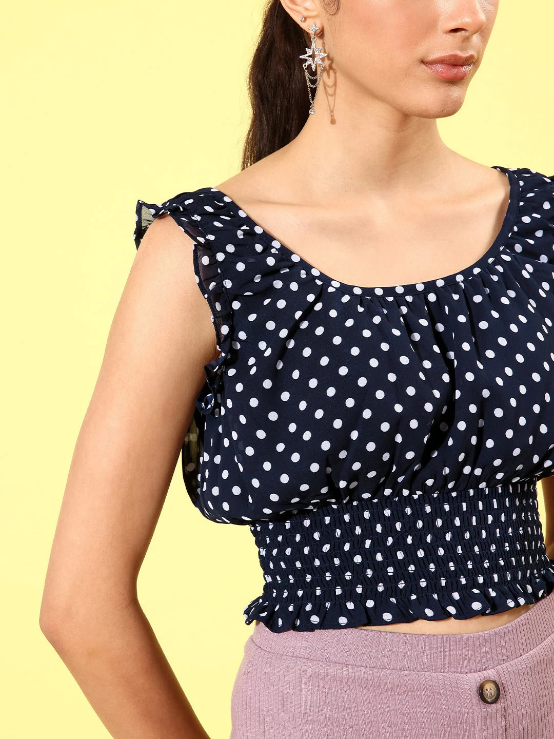 Women Polka Dots Cinched Waist Top - Image 4