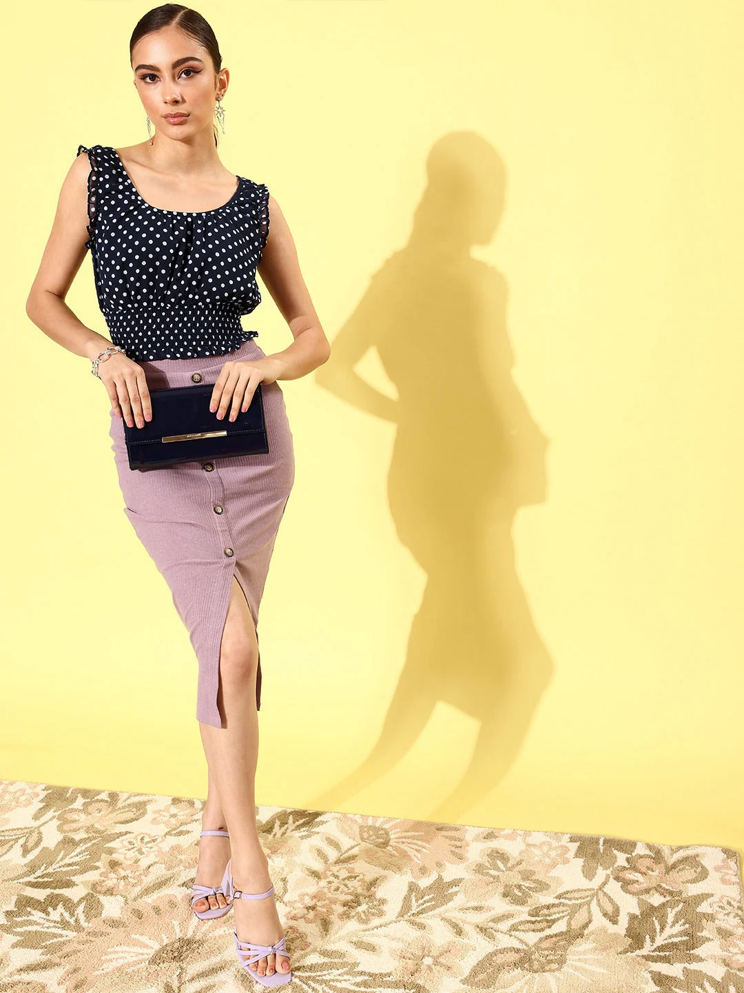 Women Polka Dots Cinched Waist Top - Image 5