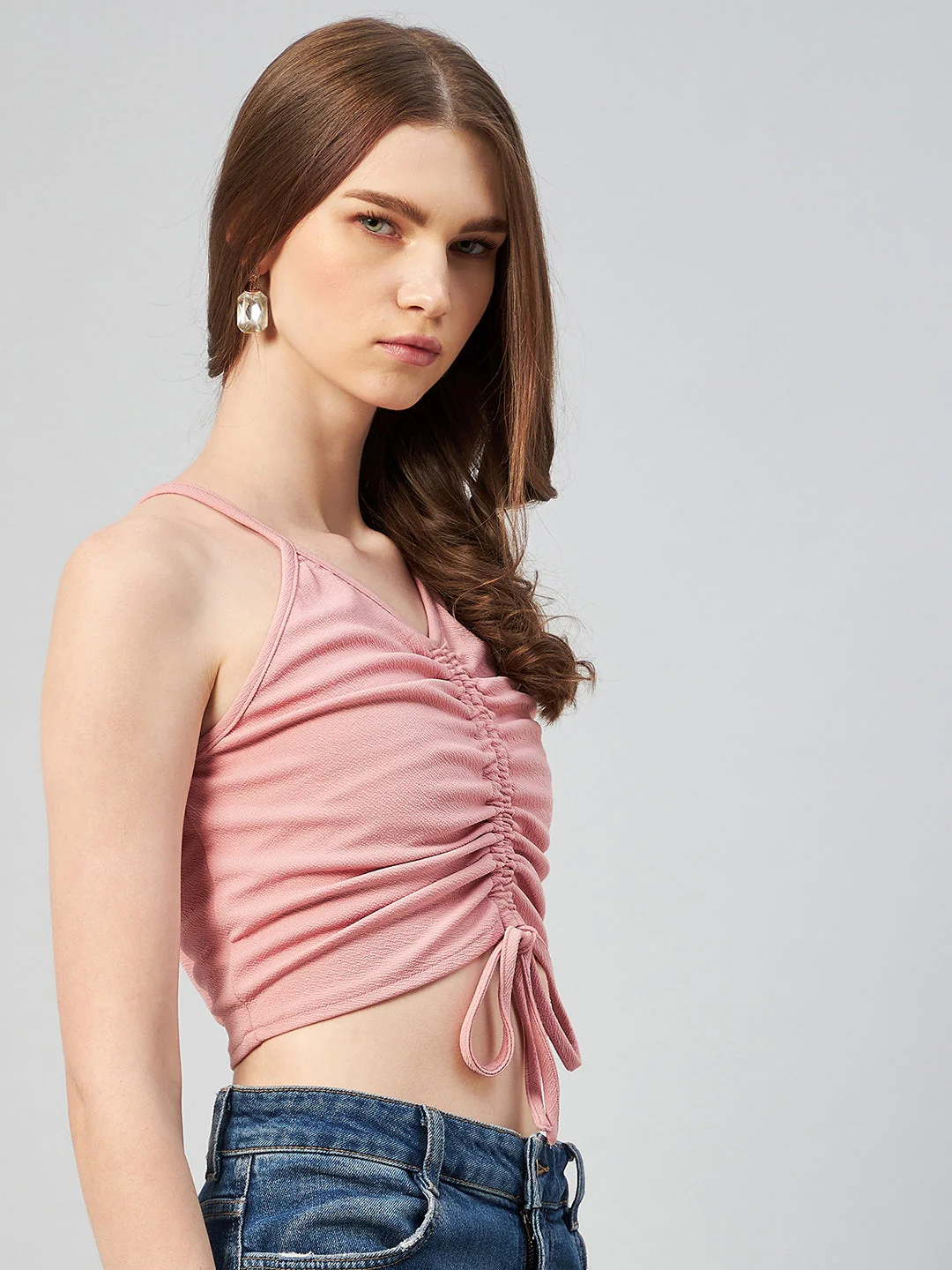 Women Peach V-Neck Fitted Top - Image 4