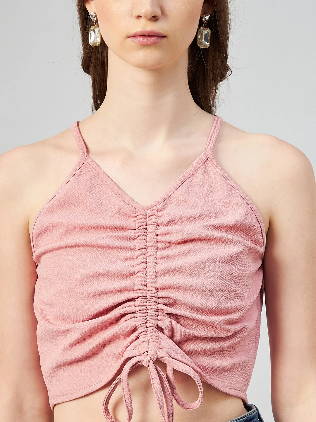 Women Peach V-Neck Fitted Top - Image 6